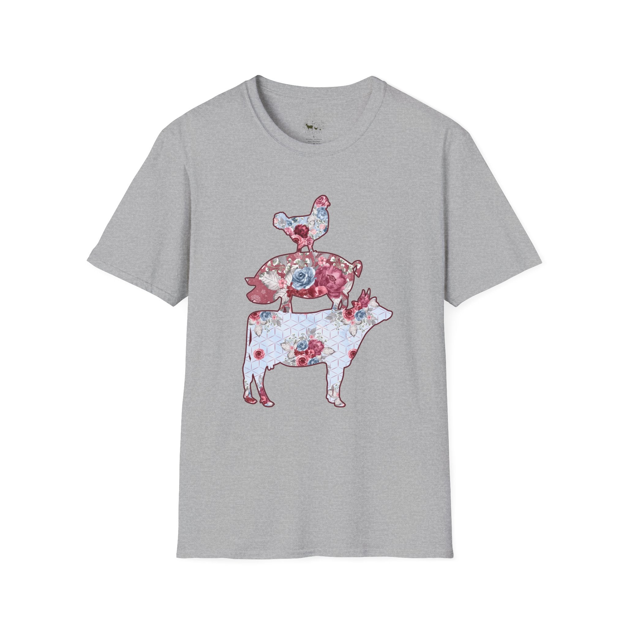 Floral Pig Stack T-Shirt – Cute Farm Pig Shirt, Cottagecore Pig Graphic Tee, Farm Life Animal Shirt, Homestead Apparel, Pig Lover Gift