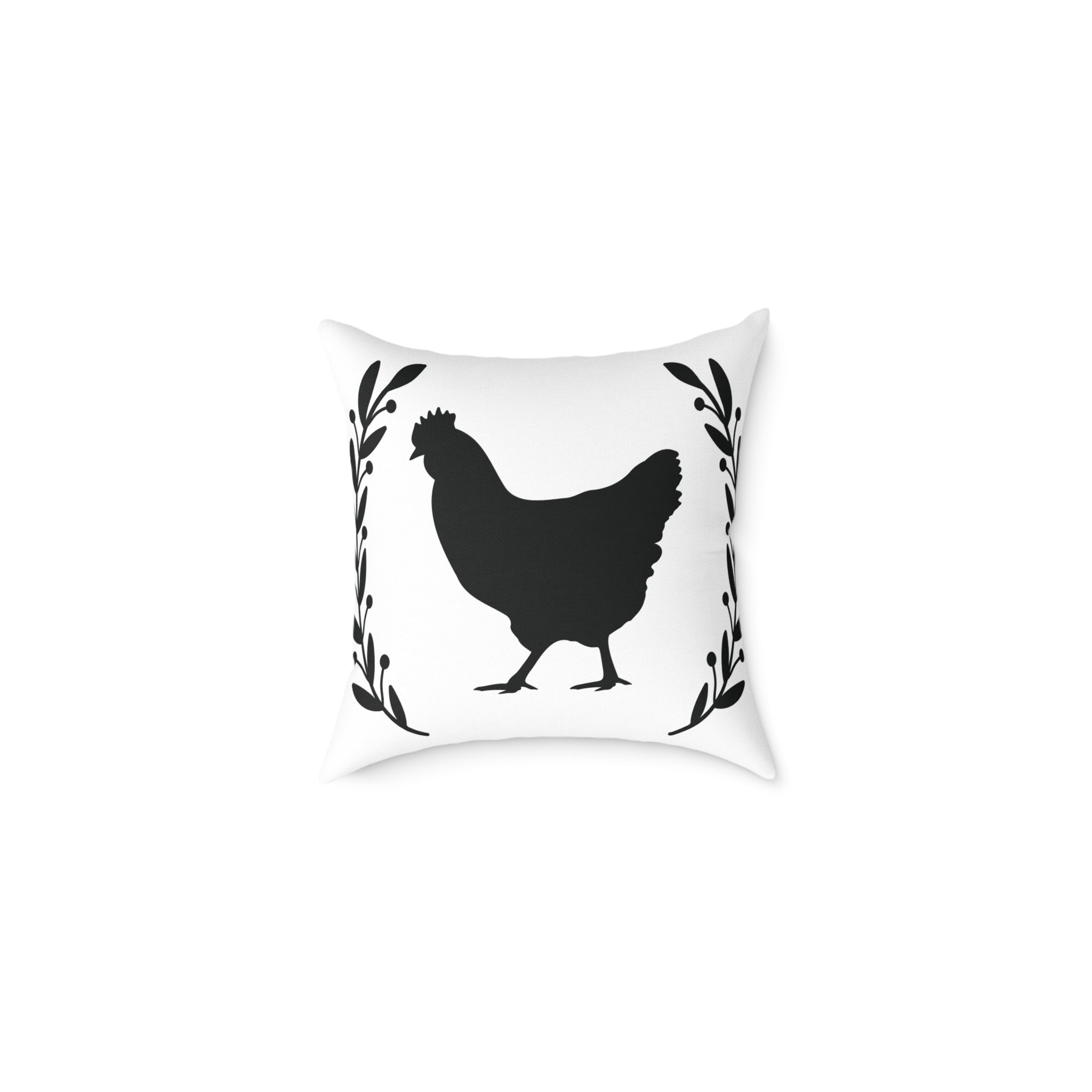 Farmhouse Chicken Silhouette Throw Pillow – Rustic Chicken Decor Cushion, Neutral Country Homestead Accent Pillow