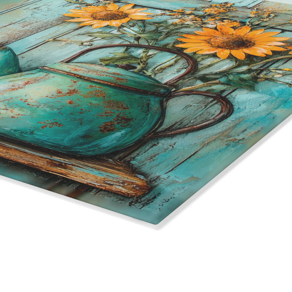 White Rooster Glass Cutting Board | Rustic Farmhouse Chicken Kitchen Decor | Sunflower Tempered Glass Cutting Board | Gumpert Homestead