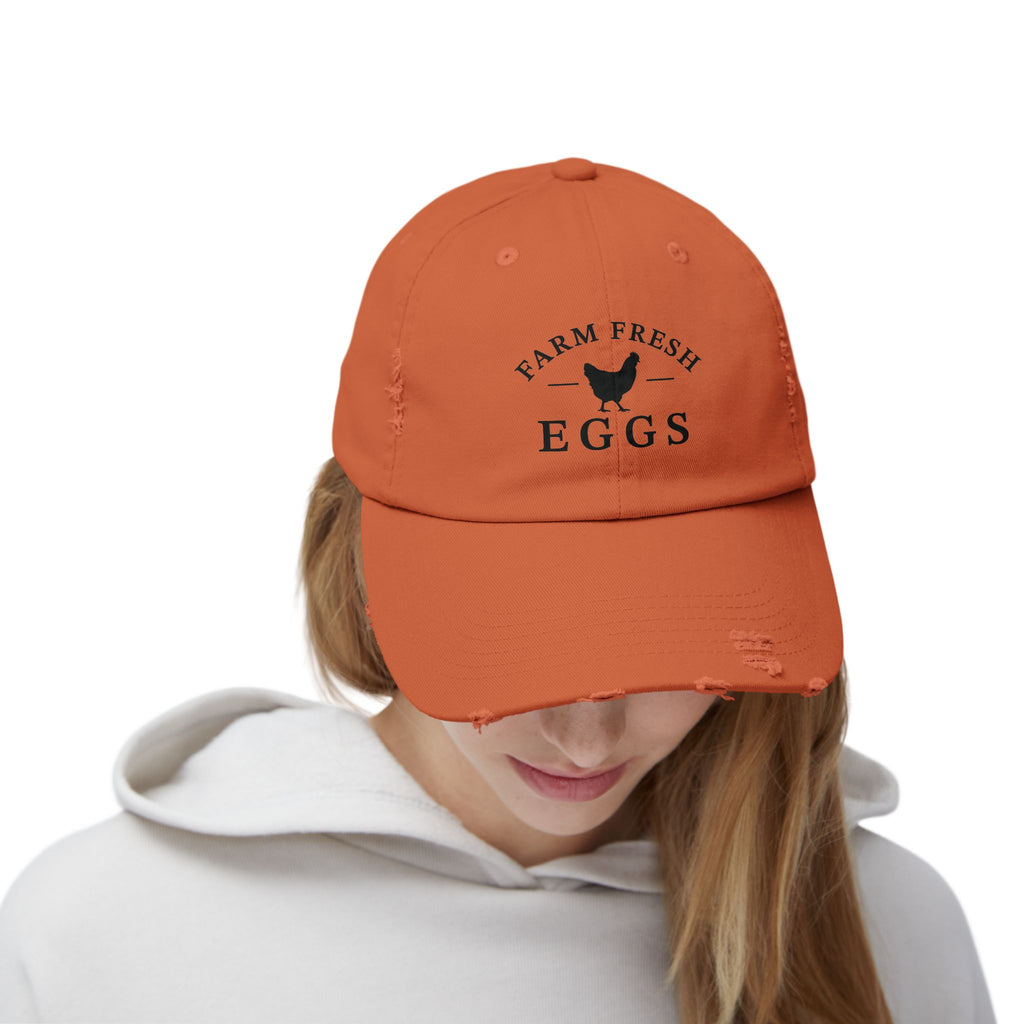 Farm Fresh Eggs Distressed Baseball Cap – Vintage Chicken Hat, Rustic Farm Egg Seller Cap, Backyard Chicken Keeper Hat, Homestead Farmwear