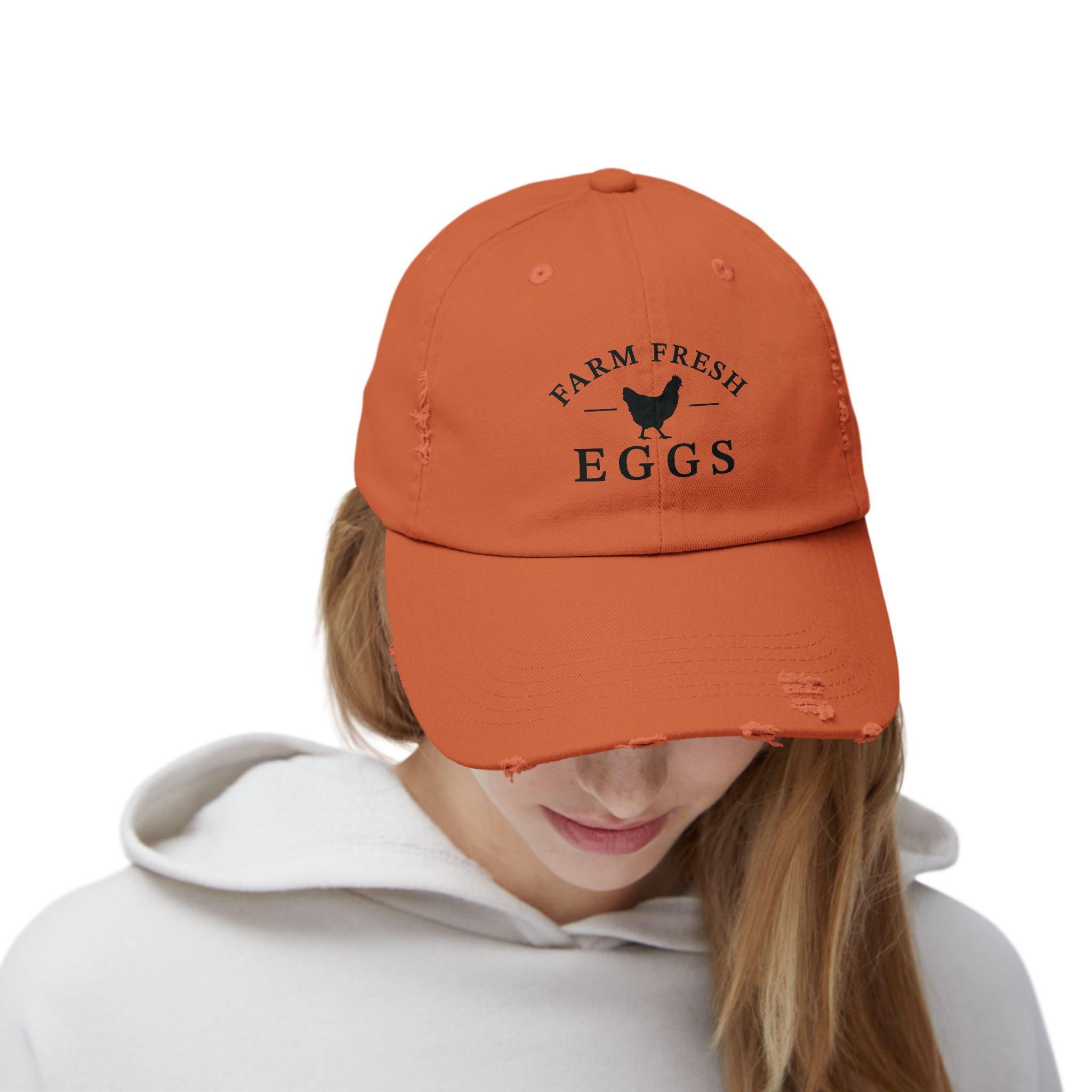 Farm Fresh Eggs Distressed Baseball Cap – Vintage Chicken Hat, Rustic Farm Egg Seller Cap, Backyard Chicken Keeper Hat, Homestead Farmwear