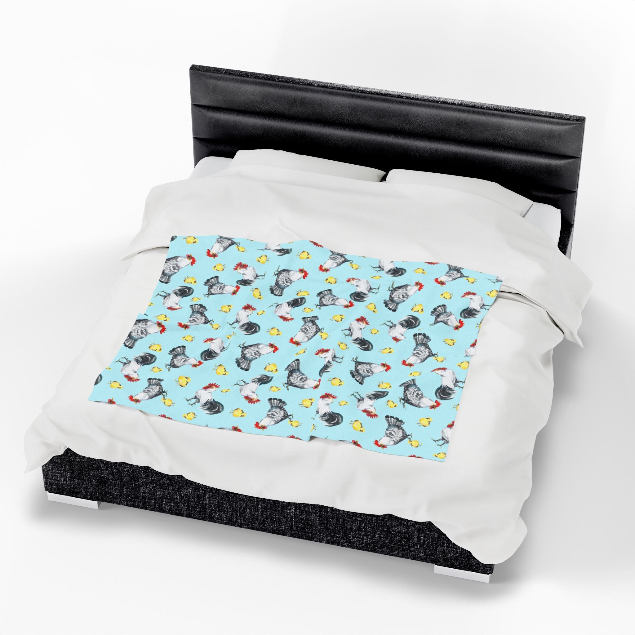Chicken & Chicks Velveteen Plush Blanket – Farmhouse Rooster Throw, Cozy Country Cottagecore Home Decor