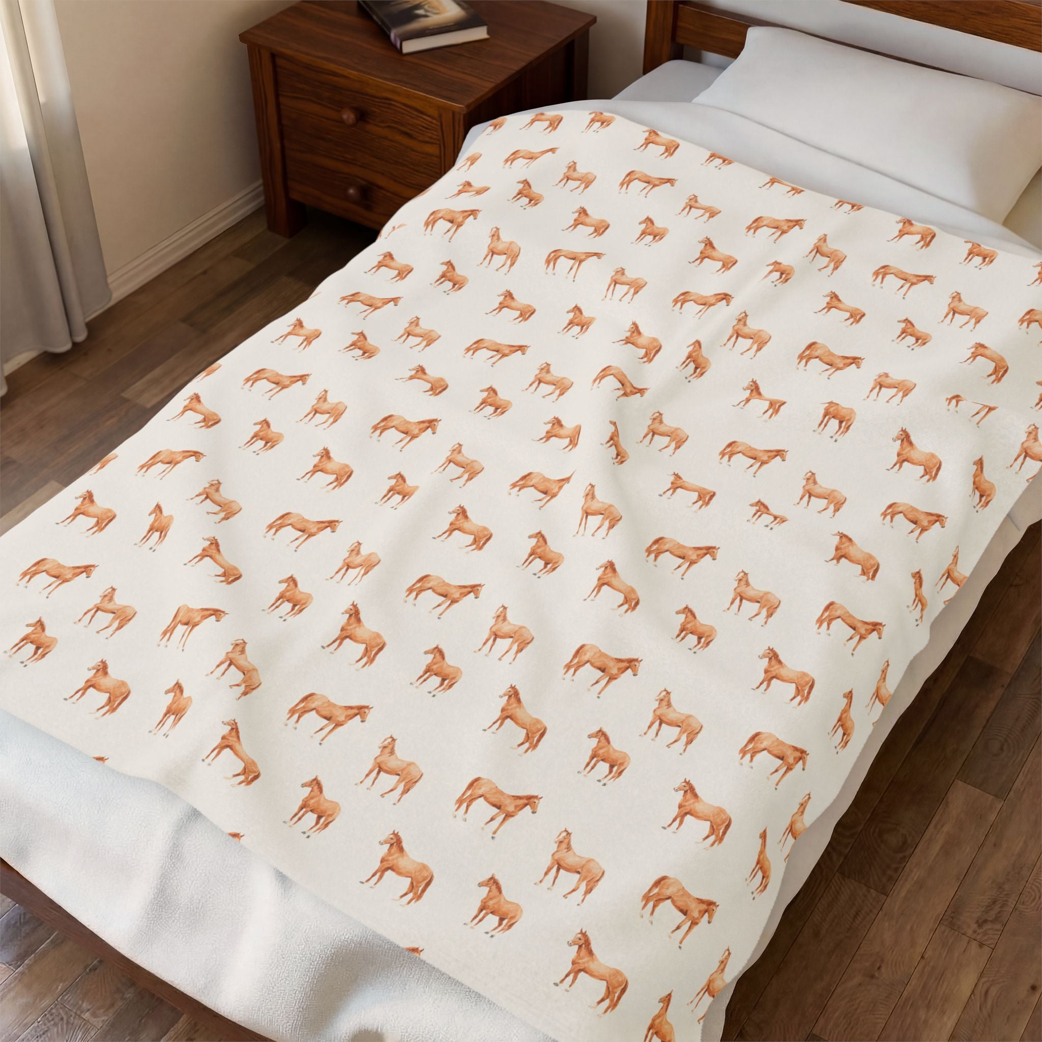 Horse Print Plush Blanket | Western Farmhouse Throw Blanket | Cozy Cottagecore Horse Lover Gift | Soft Farm Animal Blanket | Gumpert Homestead Decor