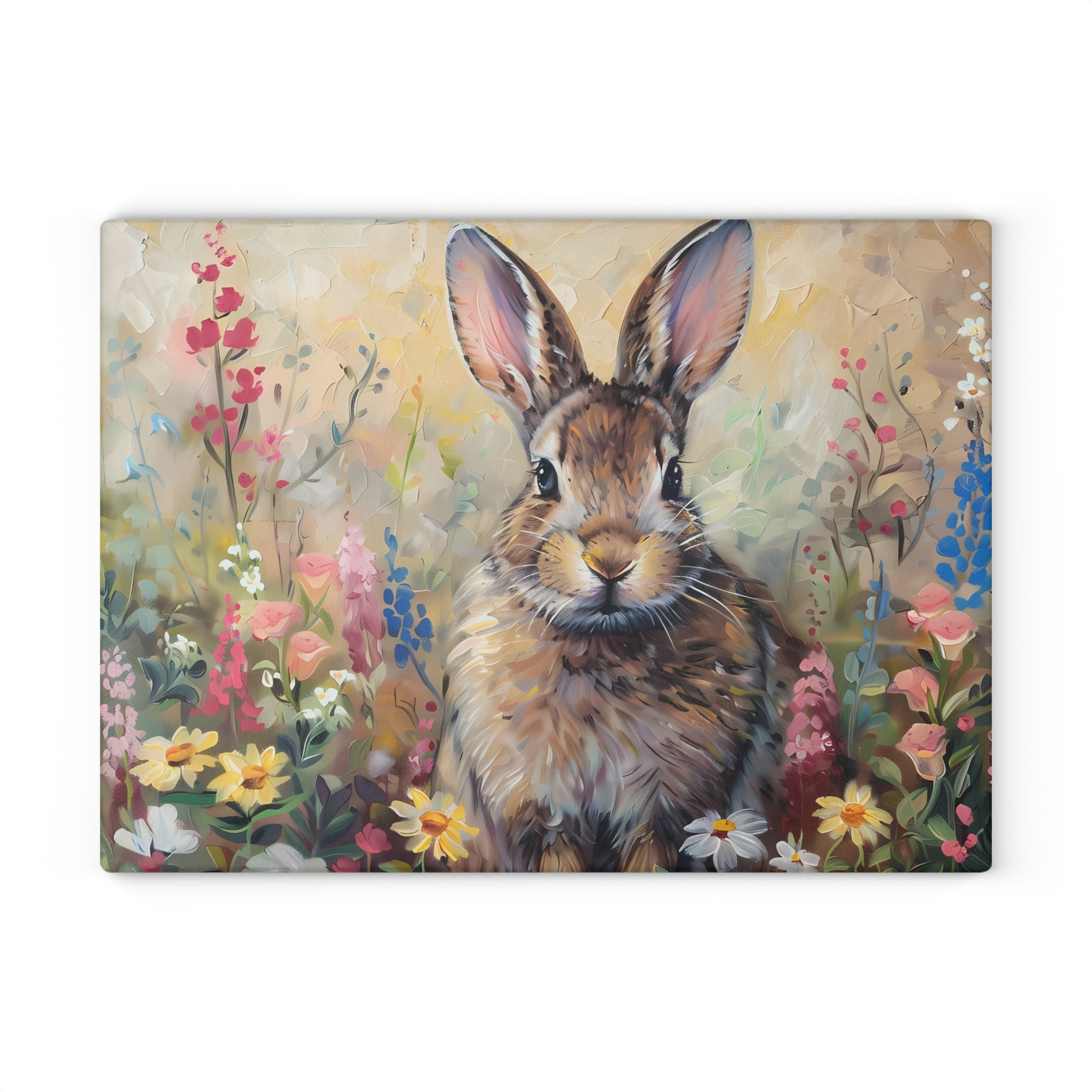 Wildflower Bunny Glass Cutting Board | Rustic Rabbit Kitchen Decor | Cottagecore Watercolor Tempered Glass Cutting Board | Gumpert Homestead