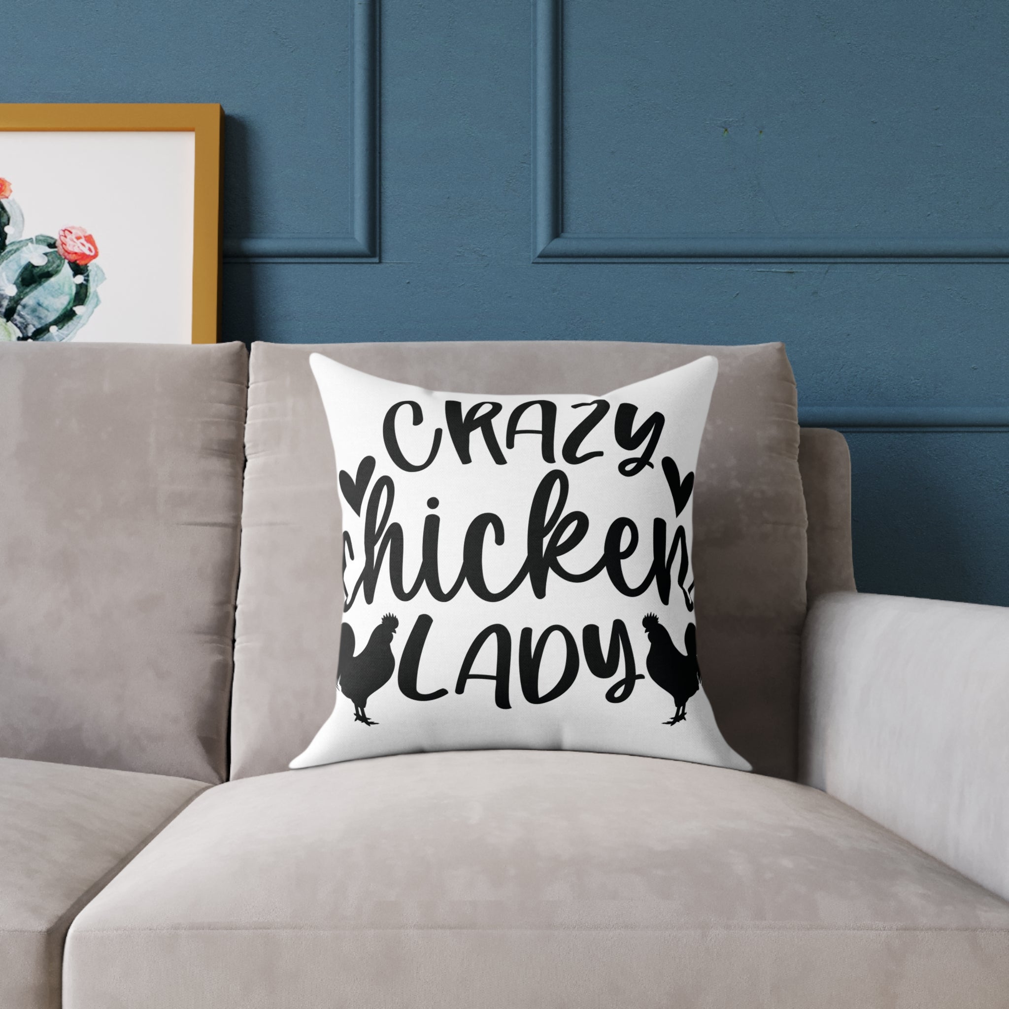 Crazy Chicken Lady Throw Pillow – Farmhouse Chicken Decor Cushion, Funny Homestead Accent Pillow, Country Cottage Home Decor