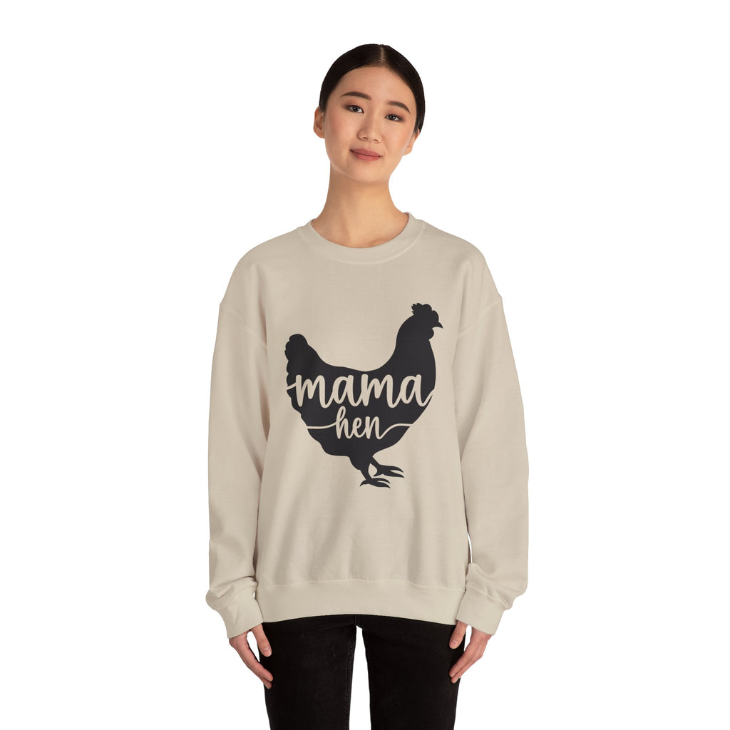 Mama Hen Sweatshirt – Minimalist Chicken Mom Crewneck, Neutral Farmhouse Homestead Pullover, Unisex Gildan 18000