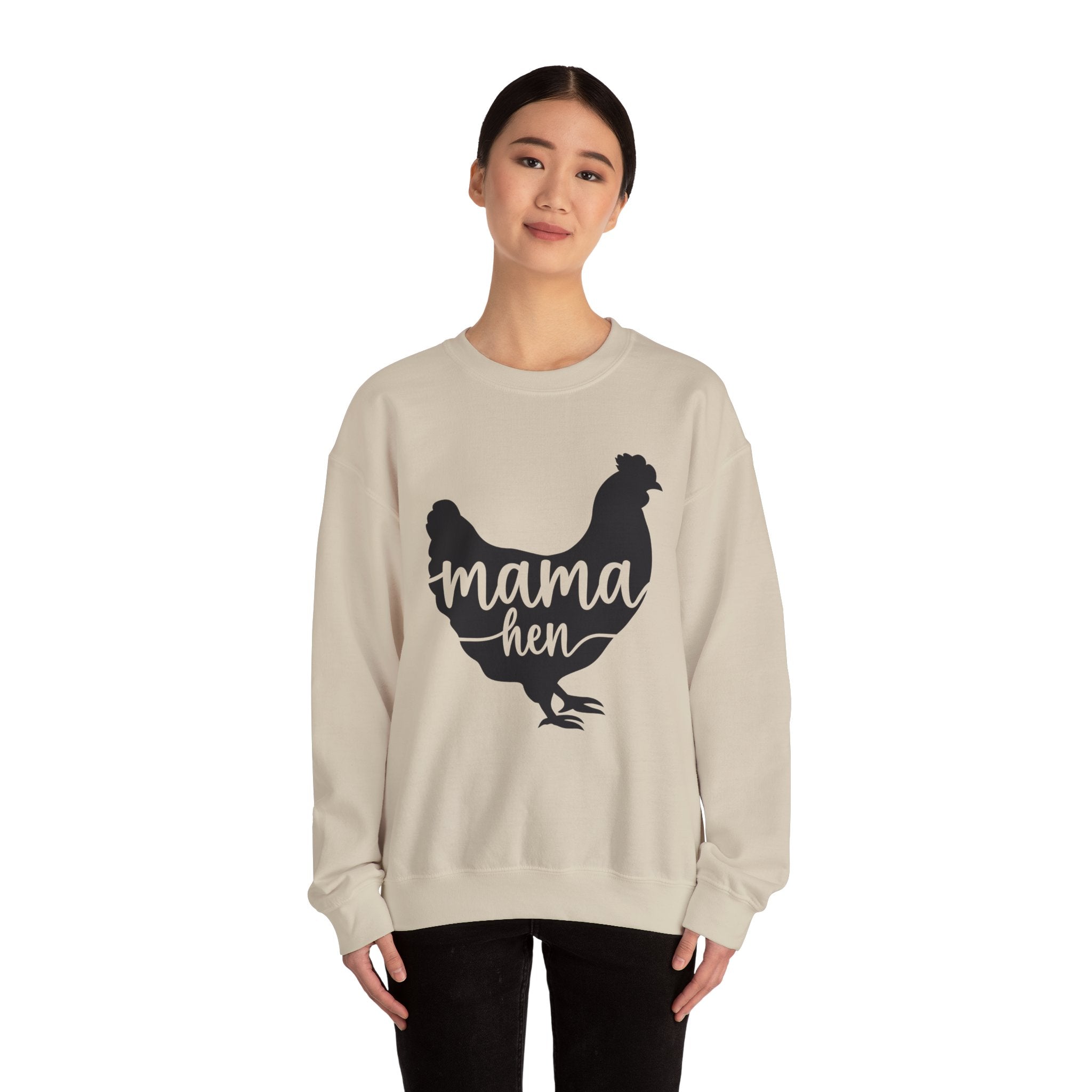 Mama Hen Sweatshirt – Minimalist Chicken Mom Crewneck, Neutral Farmhouse Homestead Pullover, Unisex Gildan 18000