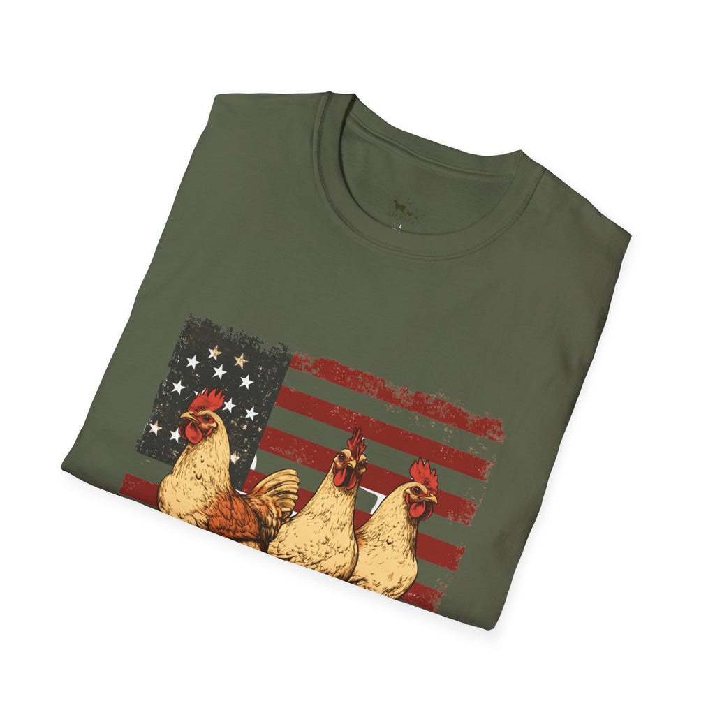 American Flag Chickens T-Shirt – American Flag Hen Shirt, Farm Life Tee, 4th of July Chicken Shirt, Backyard Chicken Keeper Gift, Homestead Farm Apparel