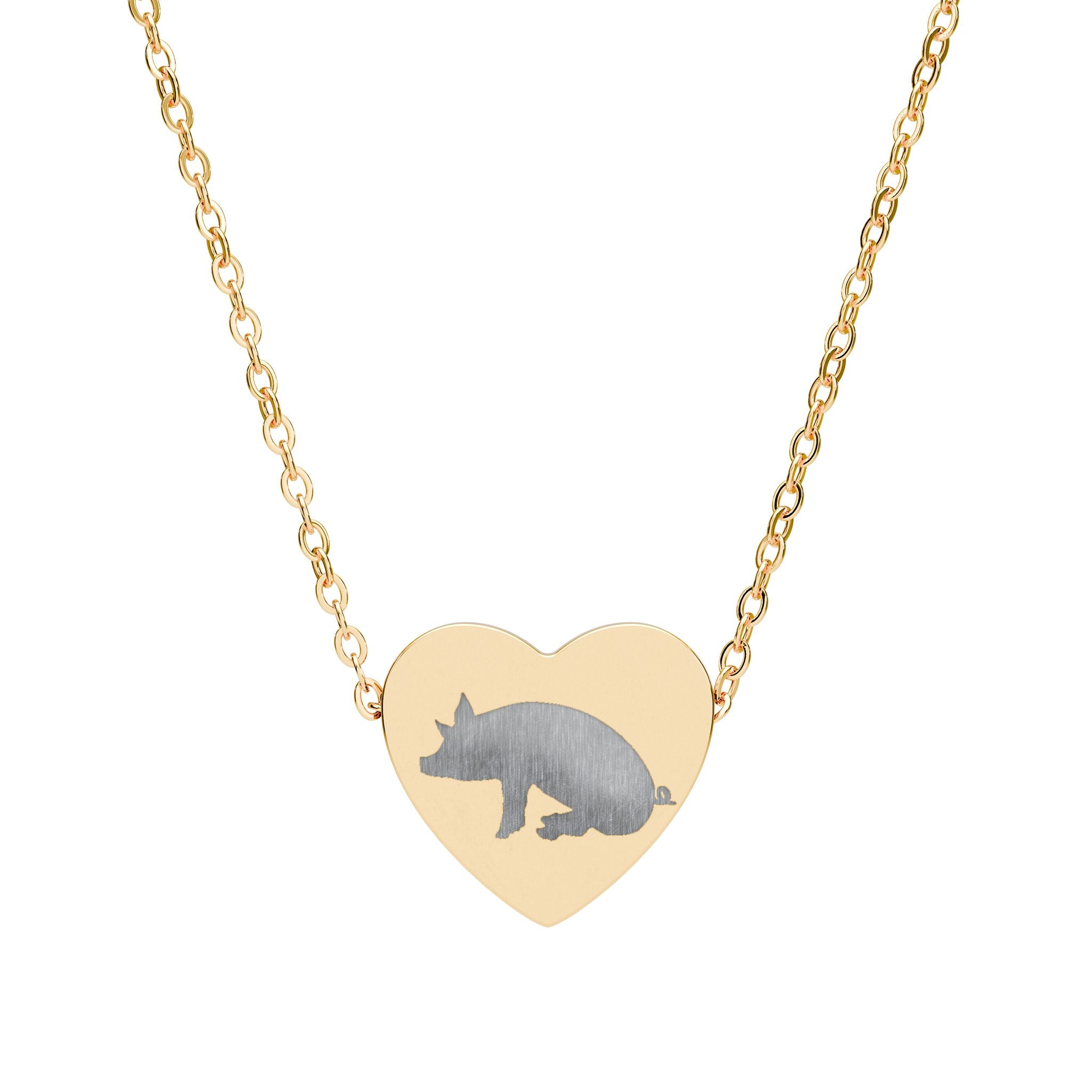 Sitting Pig Heart Necklace – Farm Pig Jewelry, Pig Lover Gift, Homestead Necklace, Mini Pig Pendant, Farm Animal Jewelry, Stainless Steel Engraved Heart Necklace