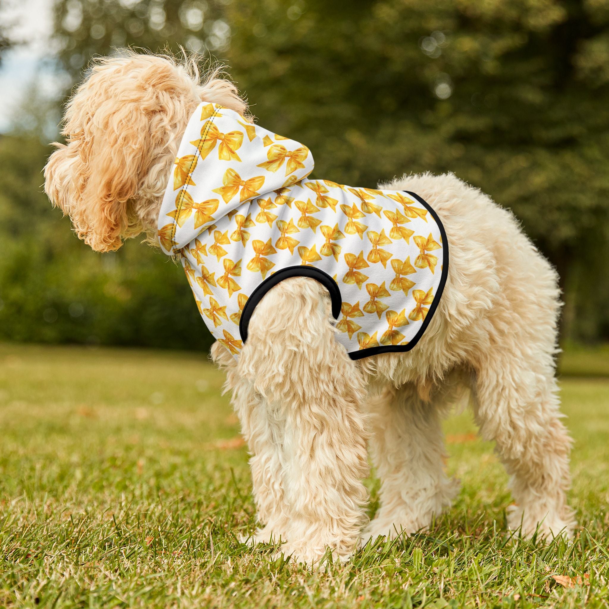 Yellow Coquette Bows Cute Pet Hoodie - Adorable Puppy Sweater, Small Dog Outfit, Furry Friend Gift, Pet Apparel, Animal Lover Present