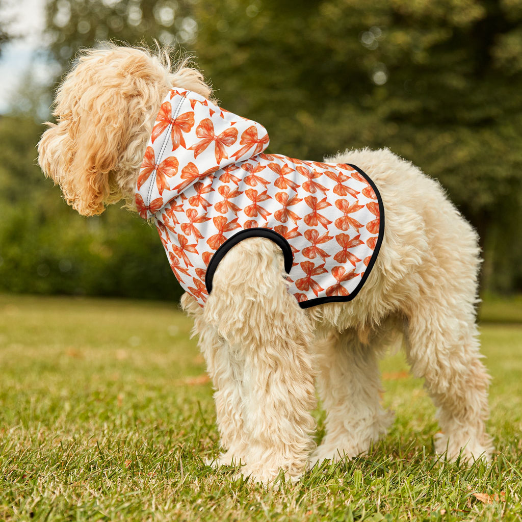 Orange Coquette Bows Cute Pet Hoodie - Adorable Puppy Sweater, Small Dog Outfit, Furry Friend Gift, Pet Apparel, Animal Lover Present