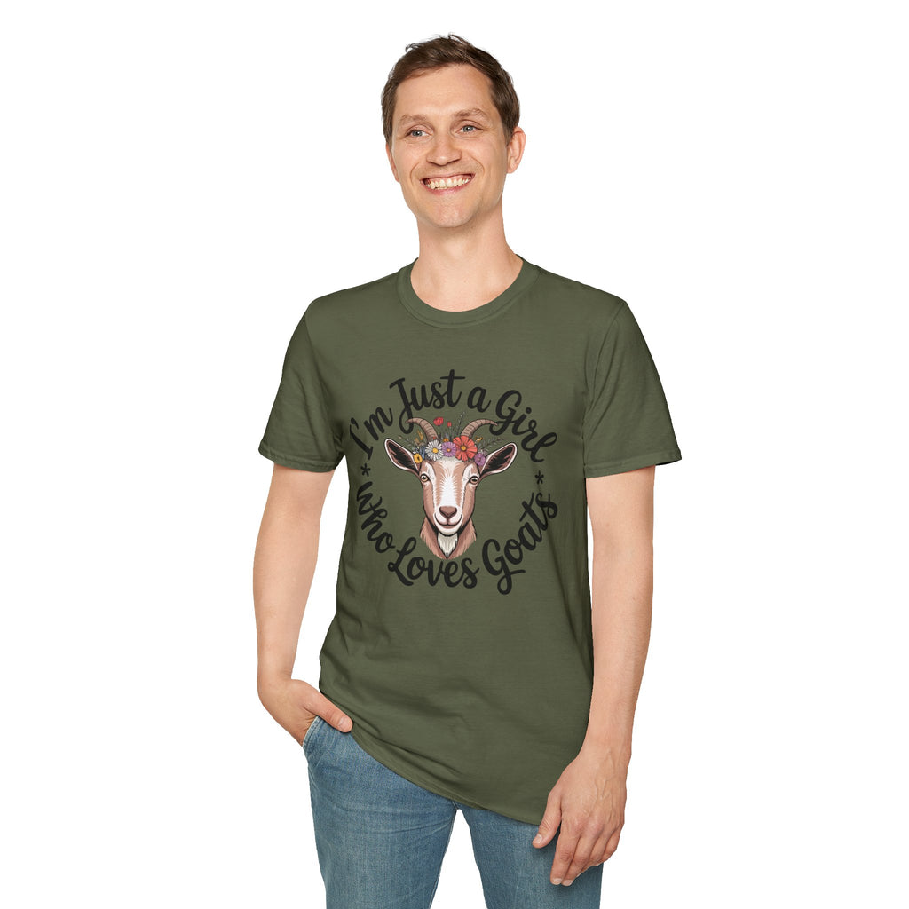 I’m Just a Girl Who Loves Goats Floral Unisex T-Shirt | Cute Goat Lover Farm Life Tee