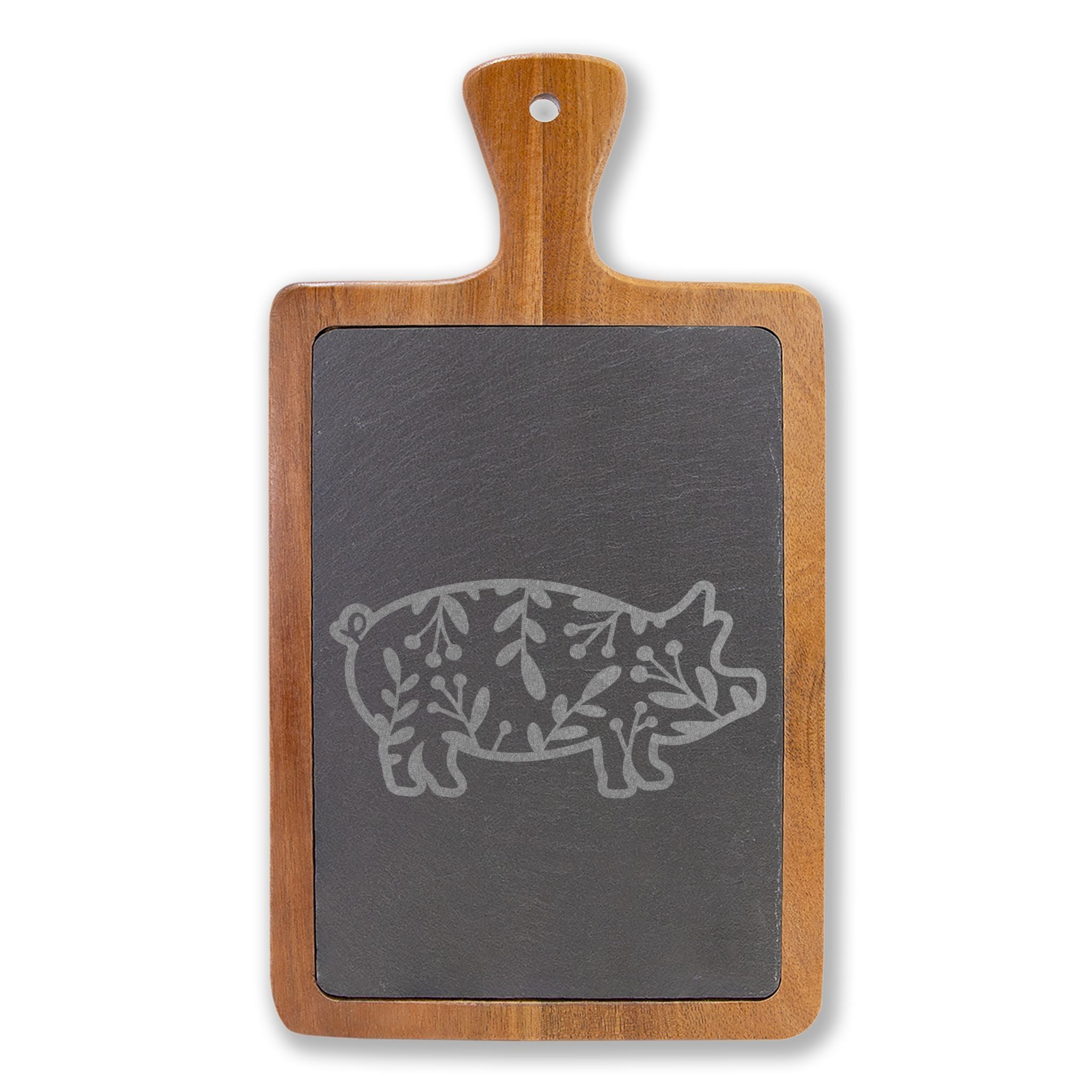 Floral Pig Engraved Charcuterie Board Set | Farmhouse Slate Cheese Board with Knives | Rustic Farm Kitchen Serving Board | Homestead Pig Lover Gift