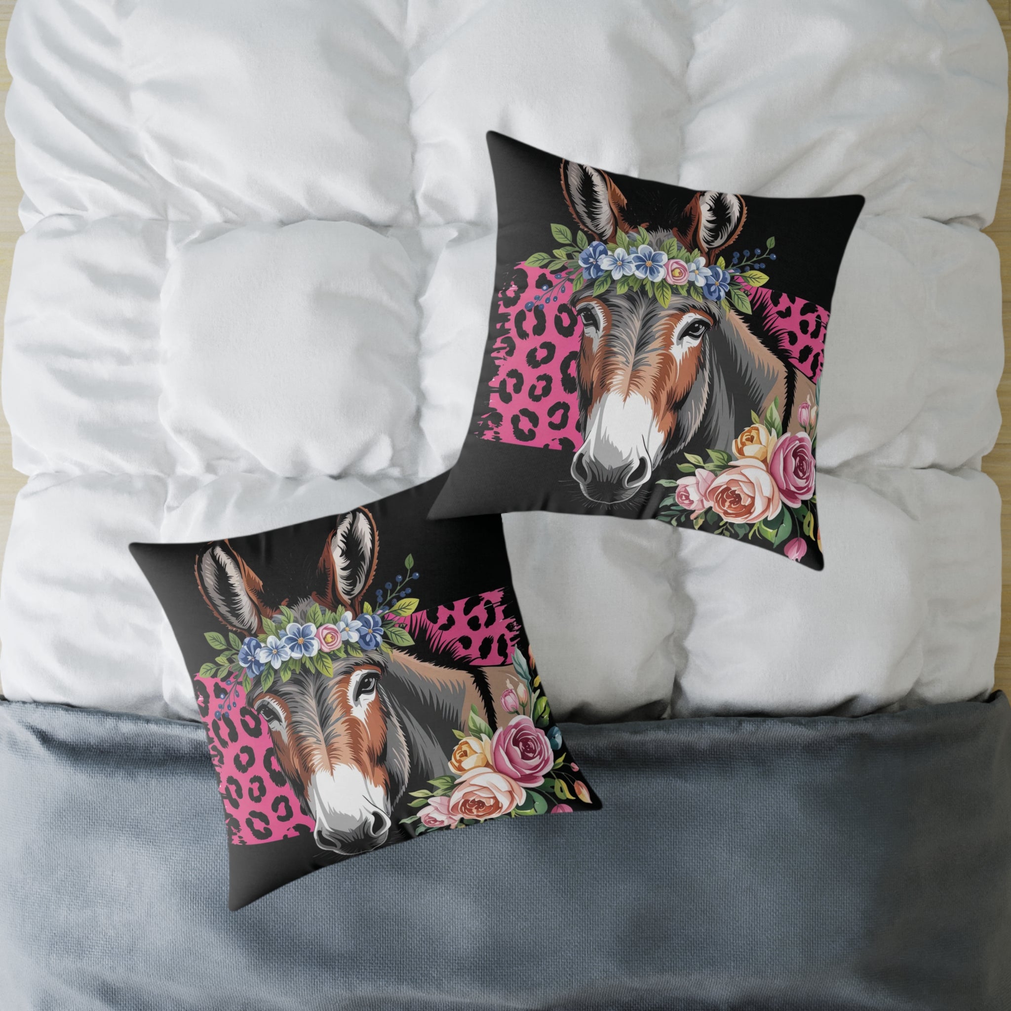 Floral Donkey Throw Pillow | Farmhouse Donkey Accent Pillow | Pink Western Animal Decor Cushion | Rustic Country Home Decor | Gumpert Homestead