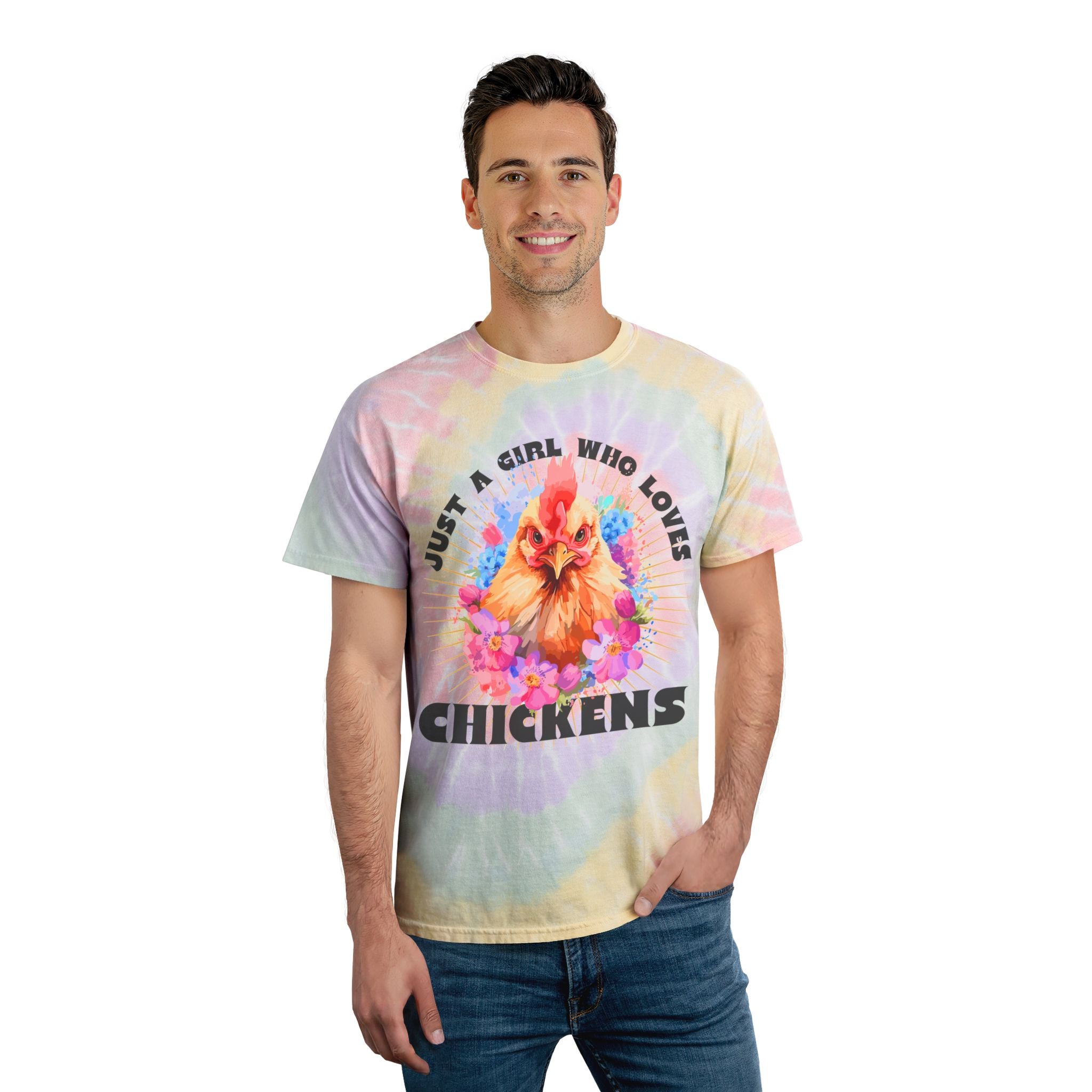 Just a Girl Who Loves Chickens Tie-Dye T-Shirt – Colorful Chicken Lover Tee, Farm Girl Graphic Shirt, Homestead Apparel