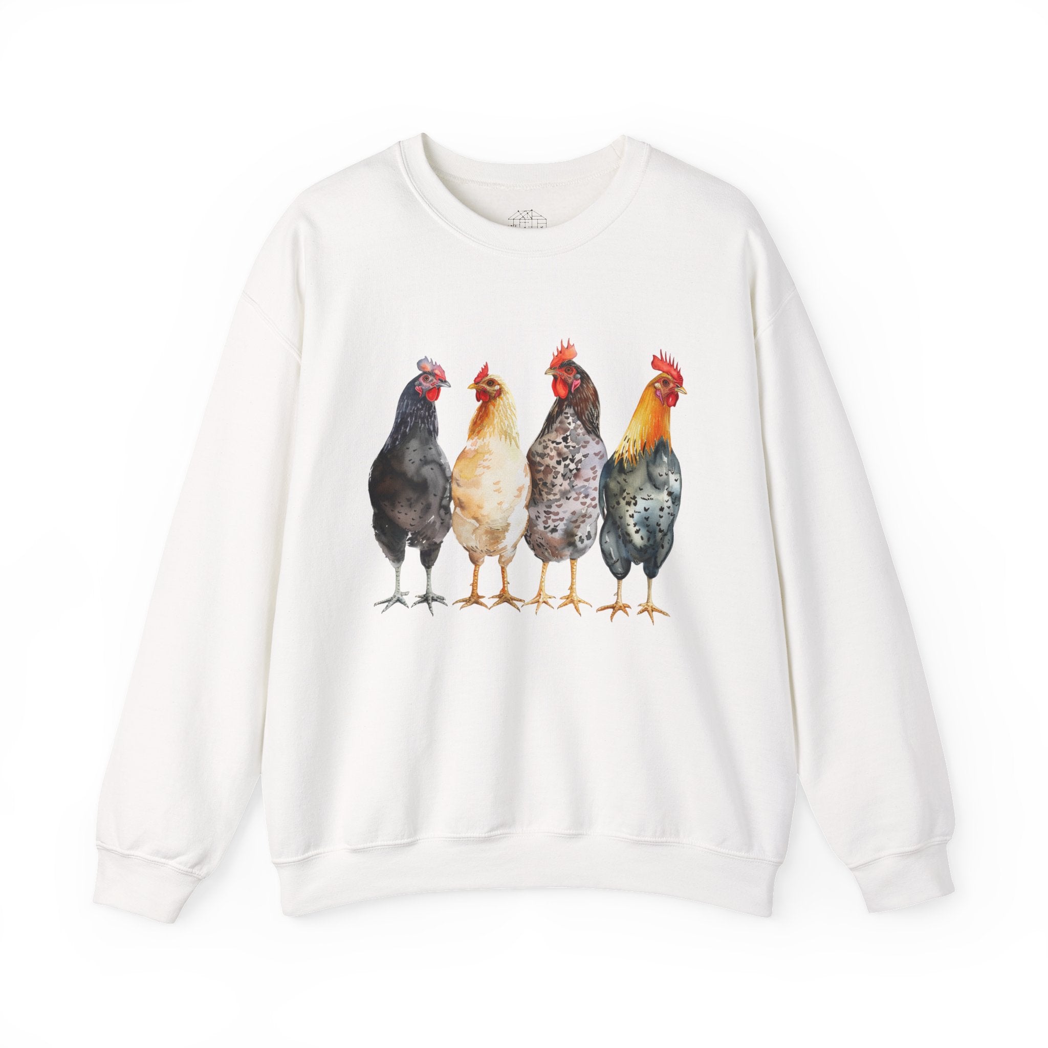 Chicken Flock Sweatshirt – Farmhouse Hen Lineup Crewneck, Cozy Homestead Chicken Mom Pullover, Unisex Gildan 18000