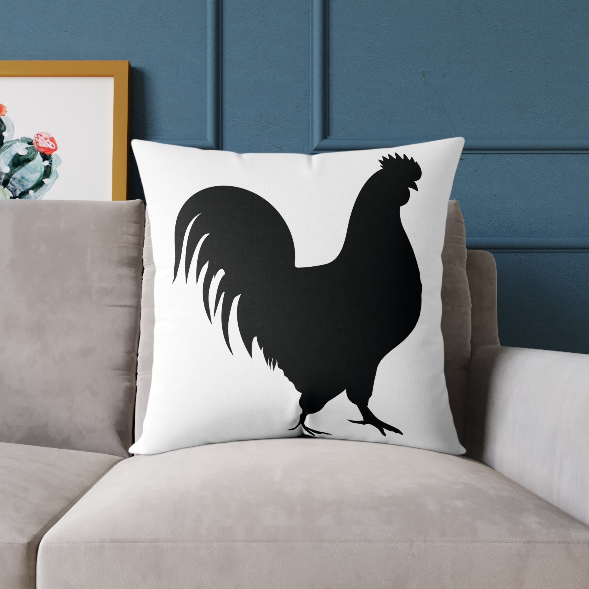 Farmhouse Rooster Silhouette Throw Pillow – Rustic Chicken Decor Cushion, Neutral Country Homestead Accent Pillow
