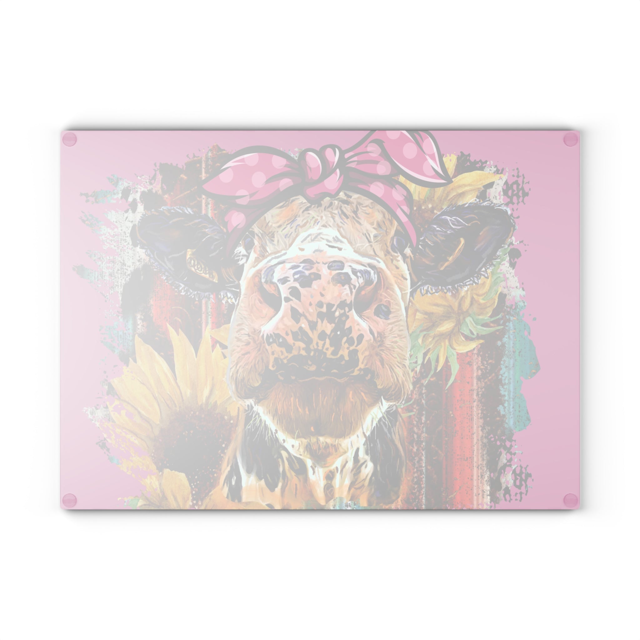 Floral Highland Cow Glass Cutting Board – Pink Farmhouse Cow Kitchen Decor, Sunflower Cow Cutting Board, Rustic Country Cottagecore Homestead Kitchen Gift