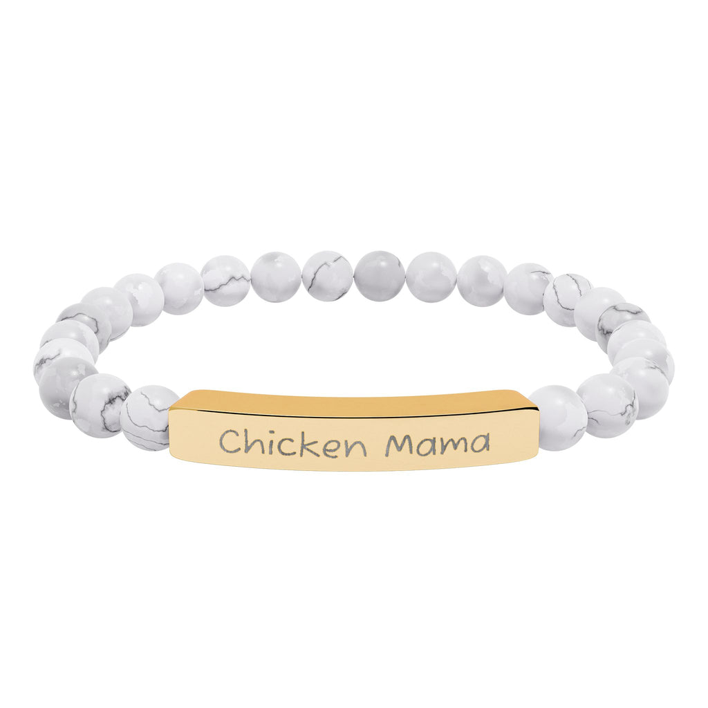 Chicken Mama Natural Stone Stretch Bracelet – Engraved Farm Mom Jewelry, Chicken Lover Gift, Rustic Homestead Bracelet