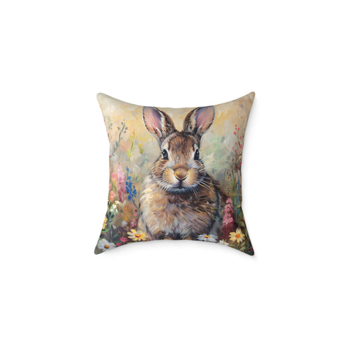 Cottagecore Bunny Throw Pillow | Floral Rabbit Accent Pillow | Farmhouse Bunny Decor Cushion | Rustic Woodland Home Decor | Gumpert Homestead