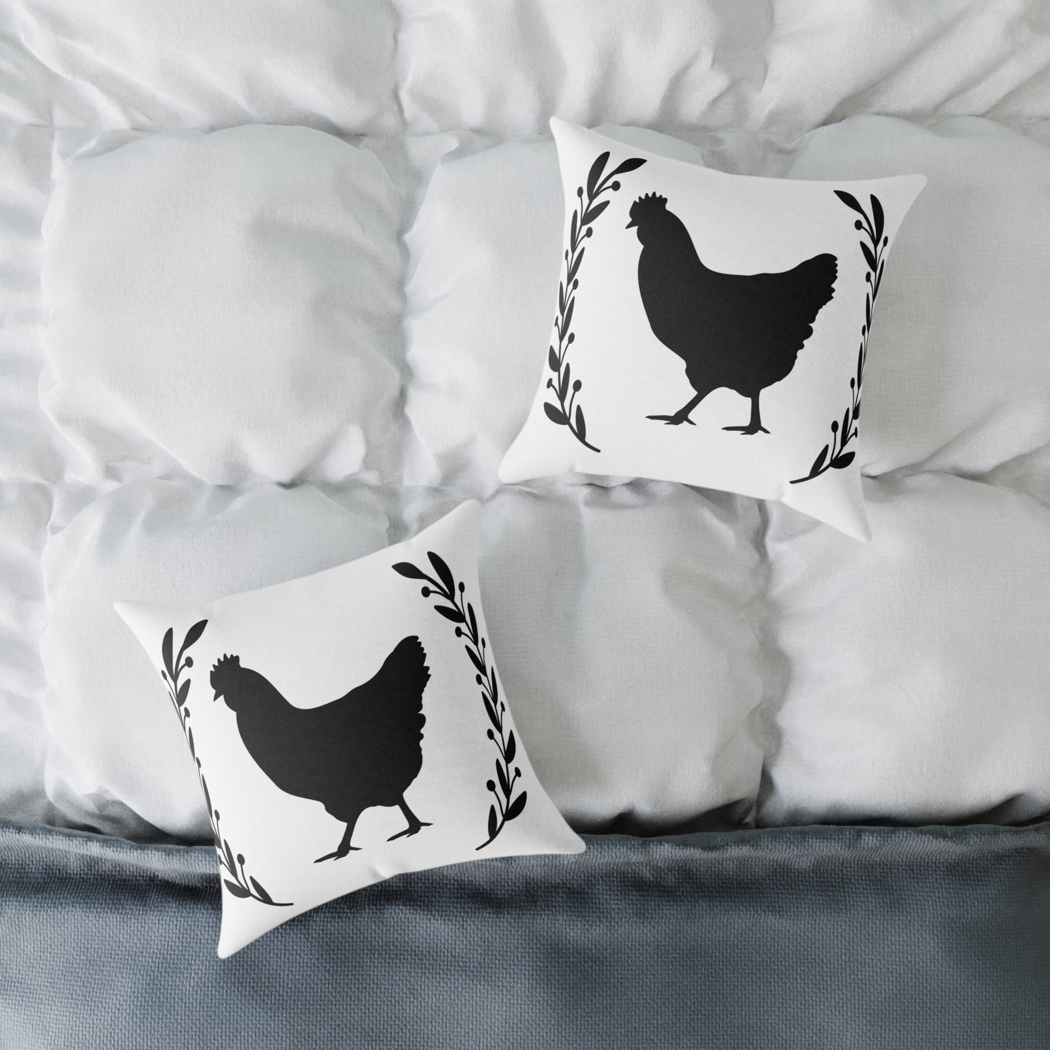 Farmhouse Chicken Silhouette Throw Pillow – Rustic Chicken Decor Cushion, Neutral Country Homestead Accent Pillow