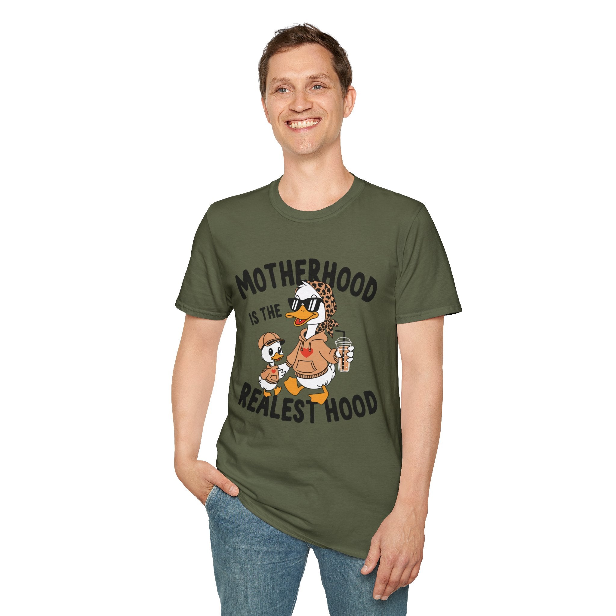 Motherhood Is the Realest Hood Funny Duck Mom Unisex T-Shirt | Farm Mom Graphic Tee