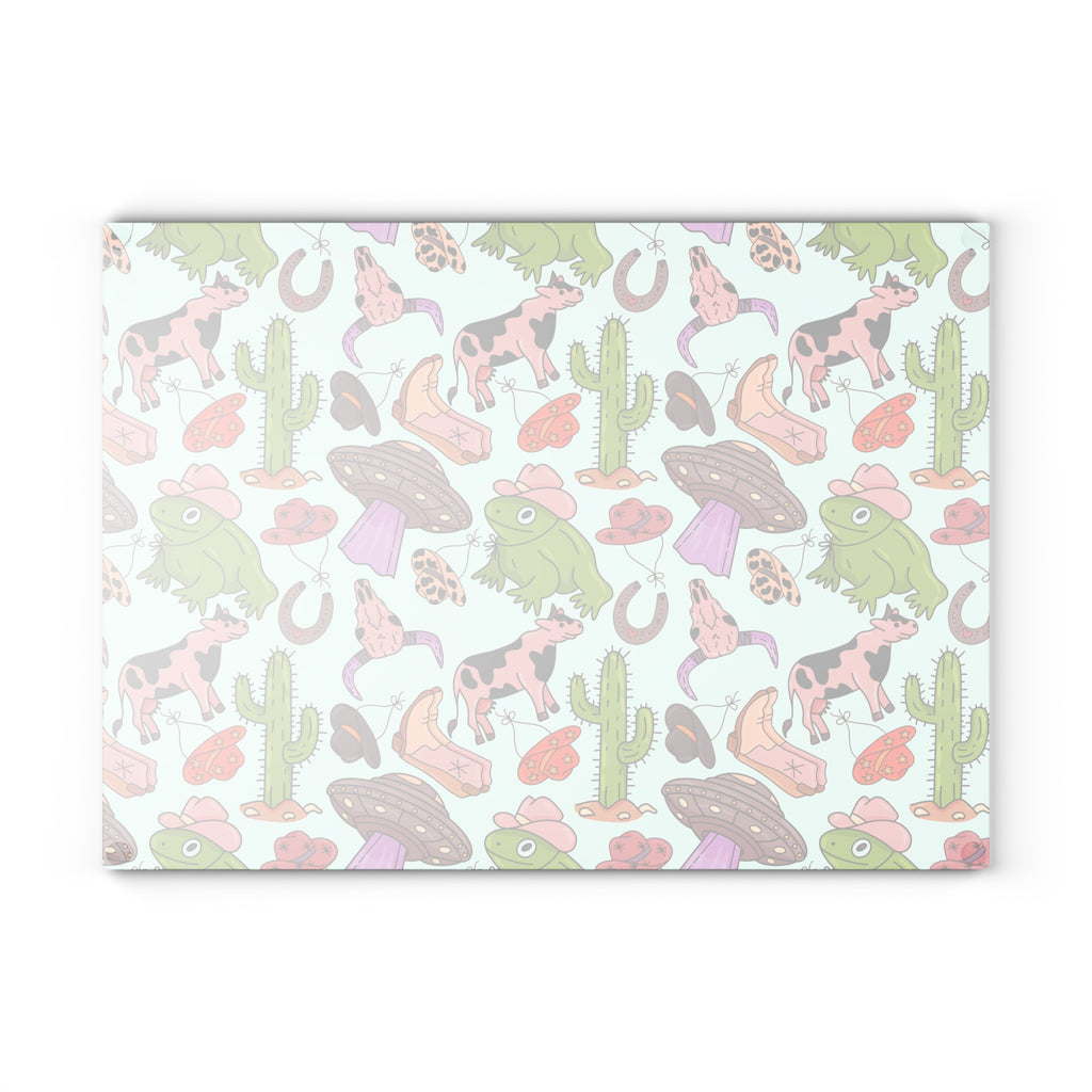 Cowgirl Western Glass Cutting Board | Pink Western Kitchen Decor | Cowboy Boots & Cactus Tempered Glass Cutting Board | Gumpert Homestead
