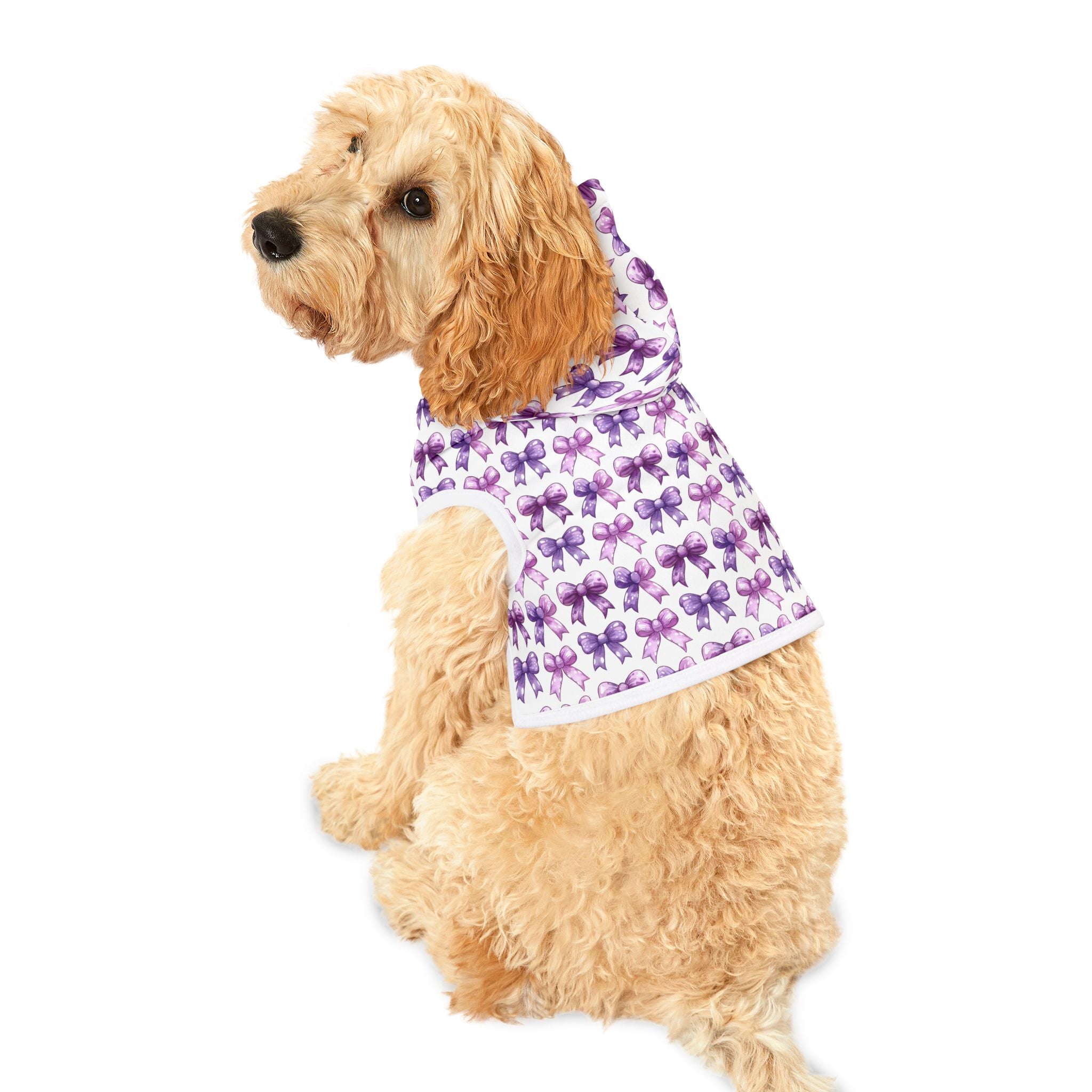 Purple Coquette Bows Cute Pet Hoodie - Adorable Puppy Sweater, Small Dog Outfit, Furry Friend Gift, Pet Apparel, Animal Lover Present