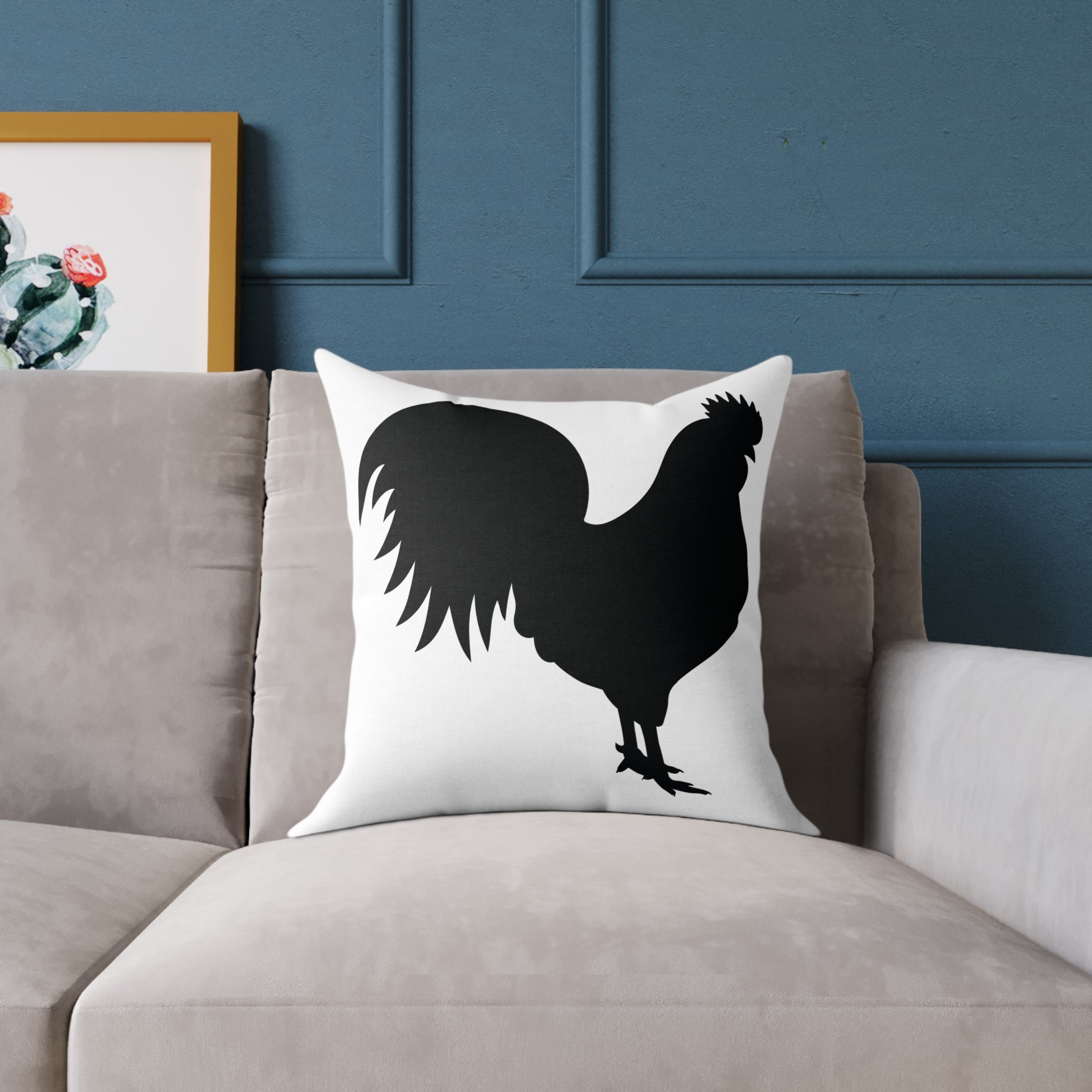 Farmhouse Rooster Silhouette Throw Pillow – Rustic Chicken Decor Cushion, Neutral Country Homestead Accent Pillow