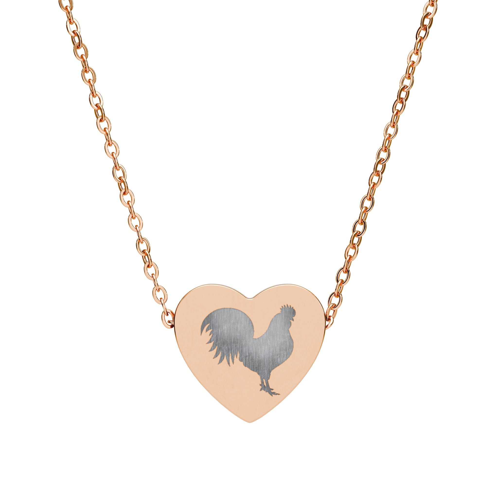 Rooster Heart Necklace – Chicken Lover Jewelry, Farmhouse Stainless Steel Necklace, Poultry Lover Gift