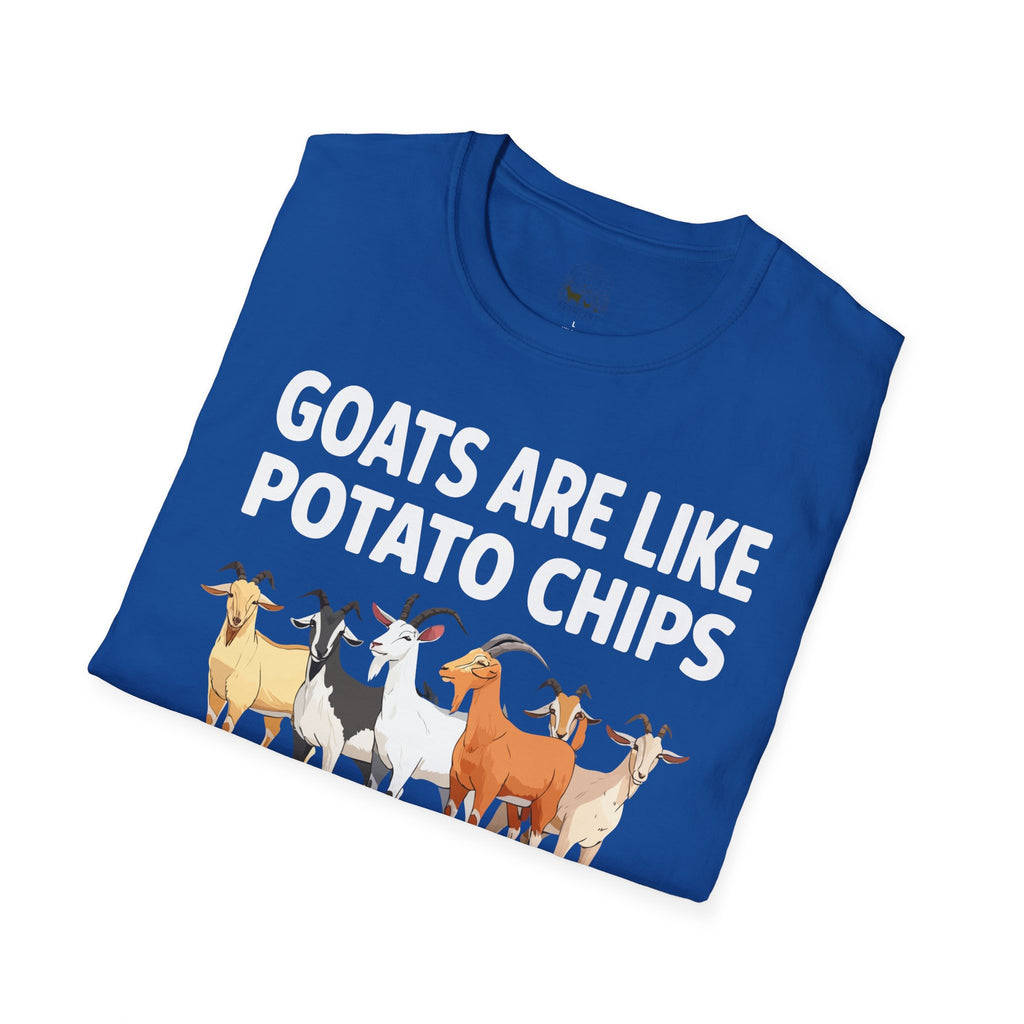 “Goats Are Like Potato Chips – You Can’t Have Just One” Funny Goat Lover Unisex T-Shirt | Farm Life Goat Tee