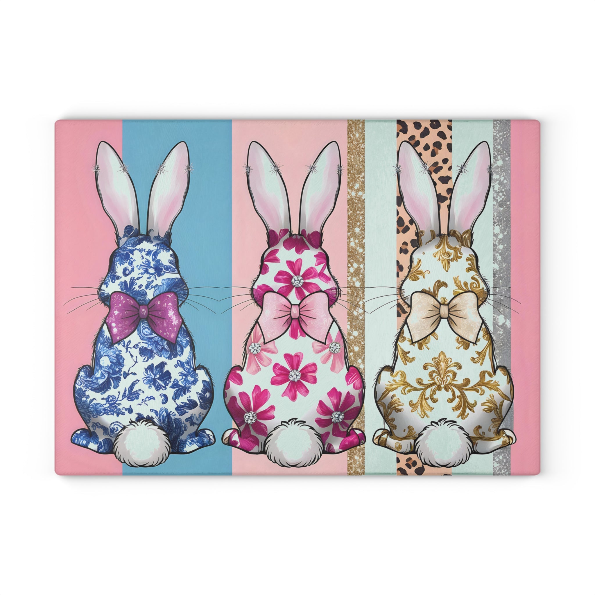 Pink Bunny Glass Cutting Board | Whimsical Rabbit Kitchen Decor | Cottagecore Easter Tempered Glass Cutting Board | Gumpert Homestead
