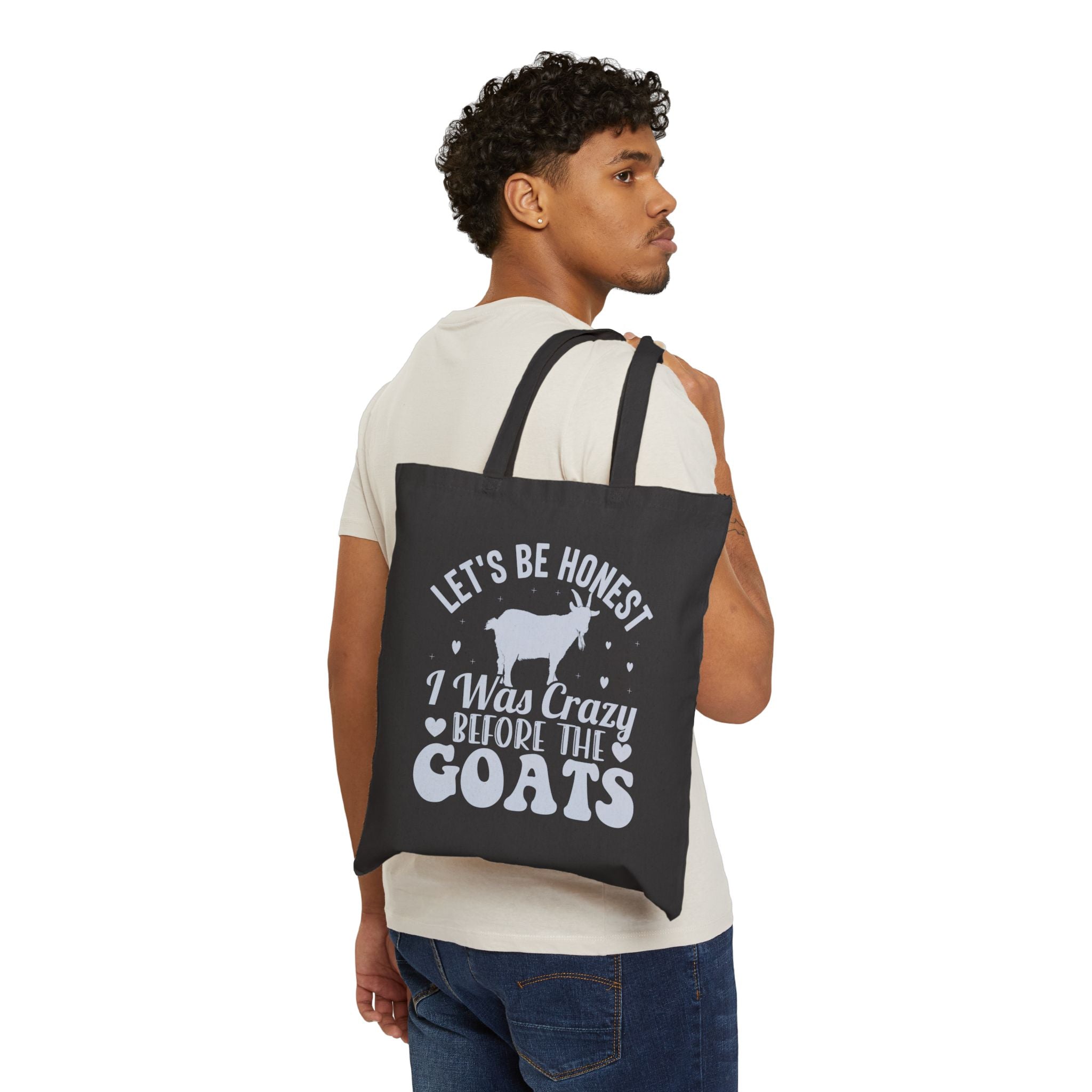 I Was Crazy Before the Goats Canvas Tote Bag – Funny Goat Mom Market Bag, Farmhouse Goat Lover Reusable Tote