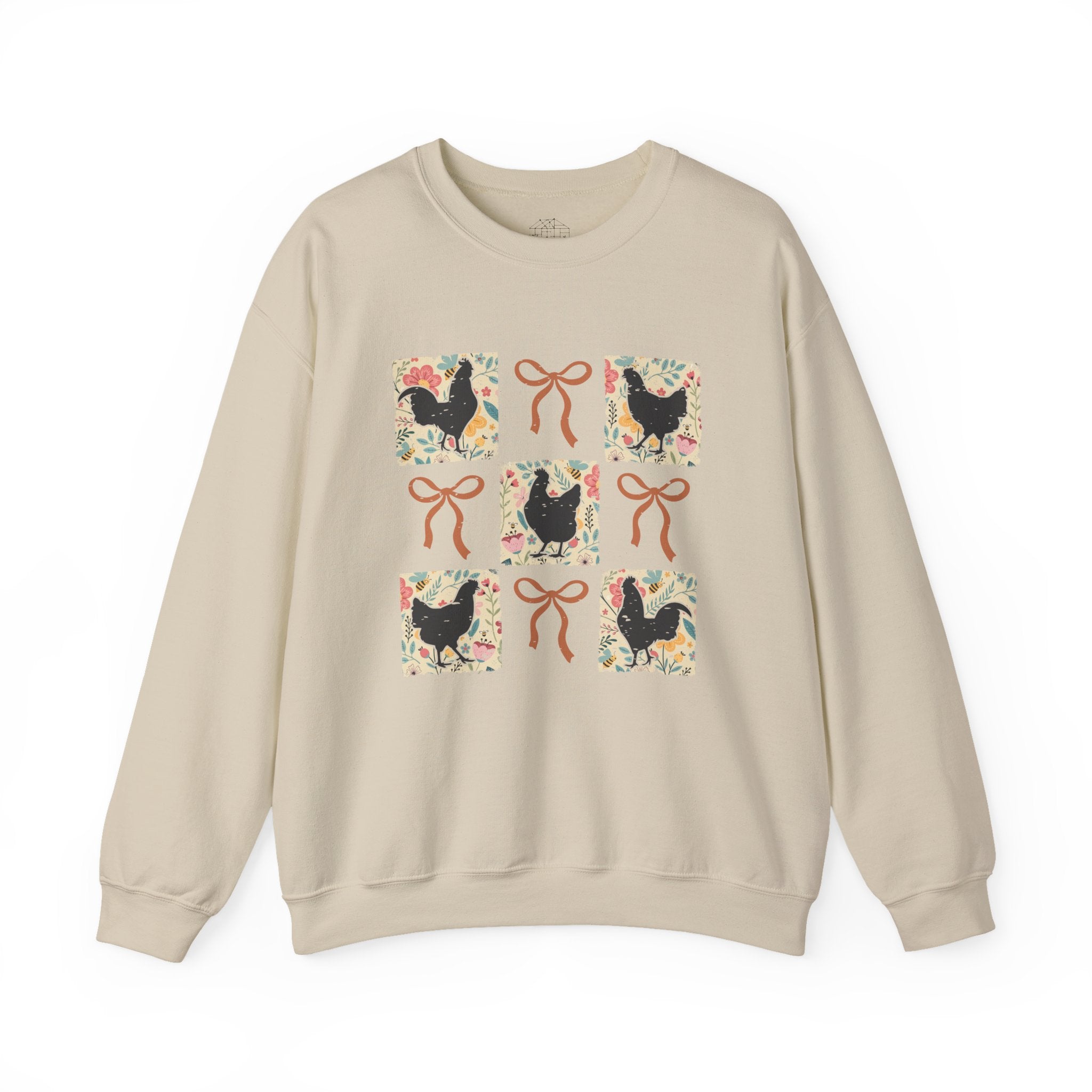 Cottagecore Chicken Quilt Sweatshirt – Farmhouse Patchwork Chicken Crewneck, Cozy Country Homestead Pullover