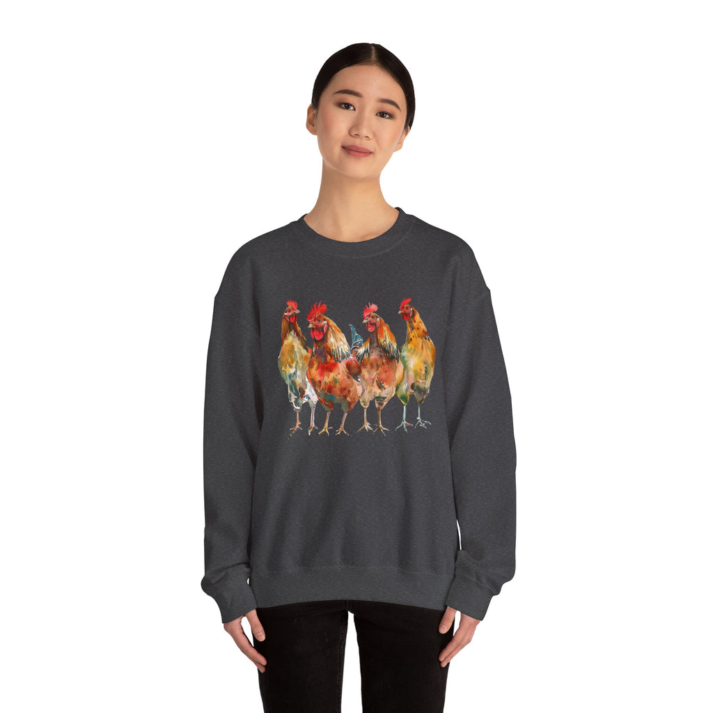 Chicken Flock Sweatshirt – Farmhouse Hen Lineup Crewneck, Cozy Homestead Chicken Mom Pullover, Unisex Gildan 18000