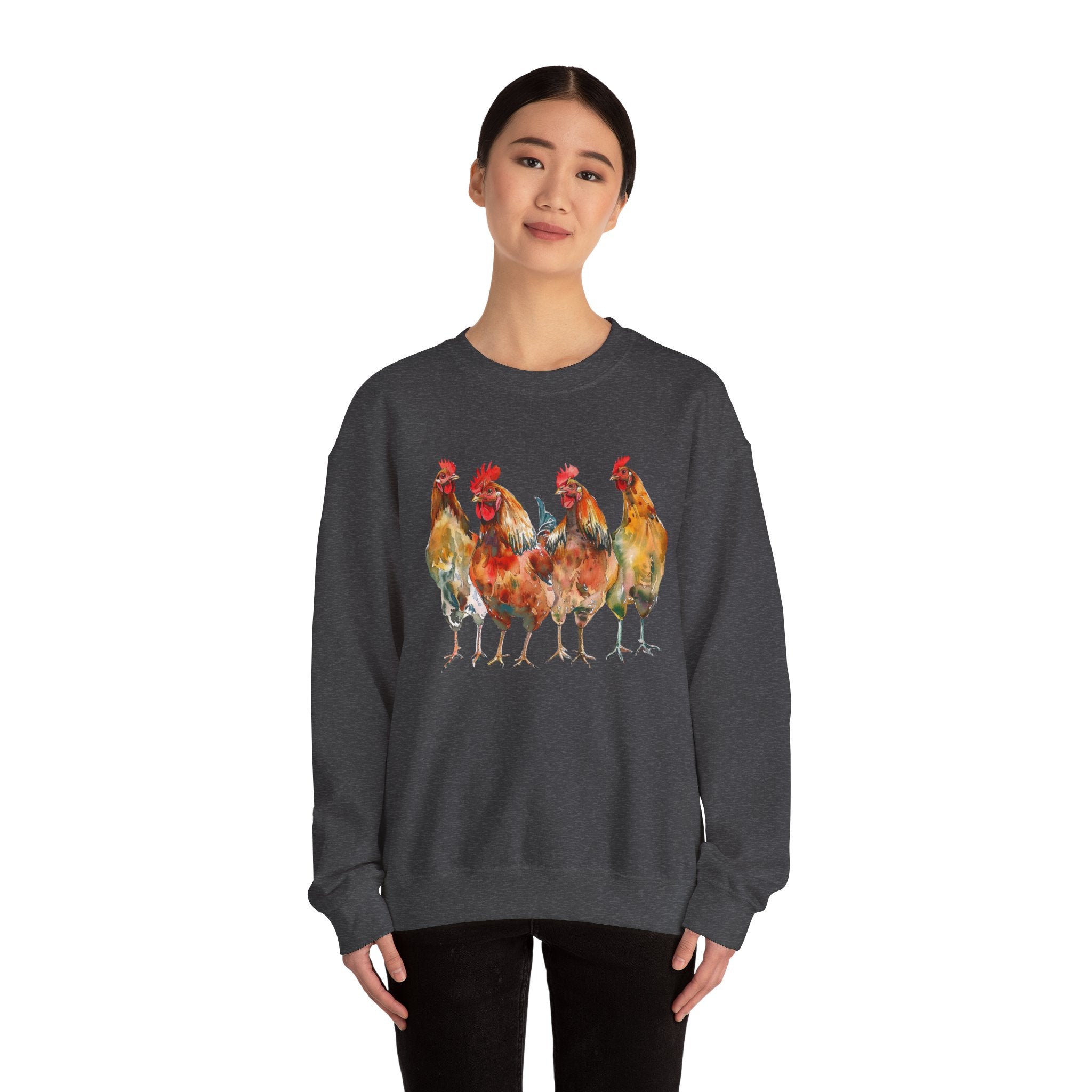 Chicken Flock Sweatshirt – Farmhouse Hen Lineup Crewneck, Cozy Homestead Chicken Mom Pullover, Unisex Gildan 18000