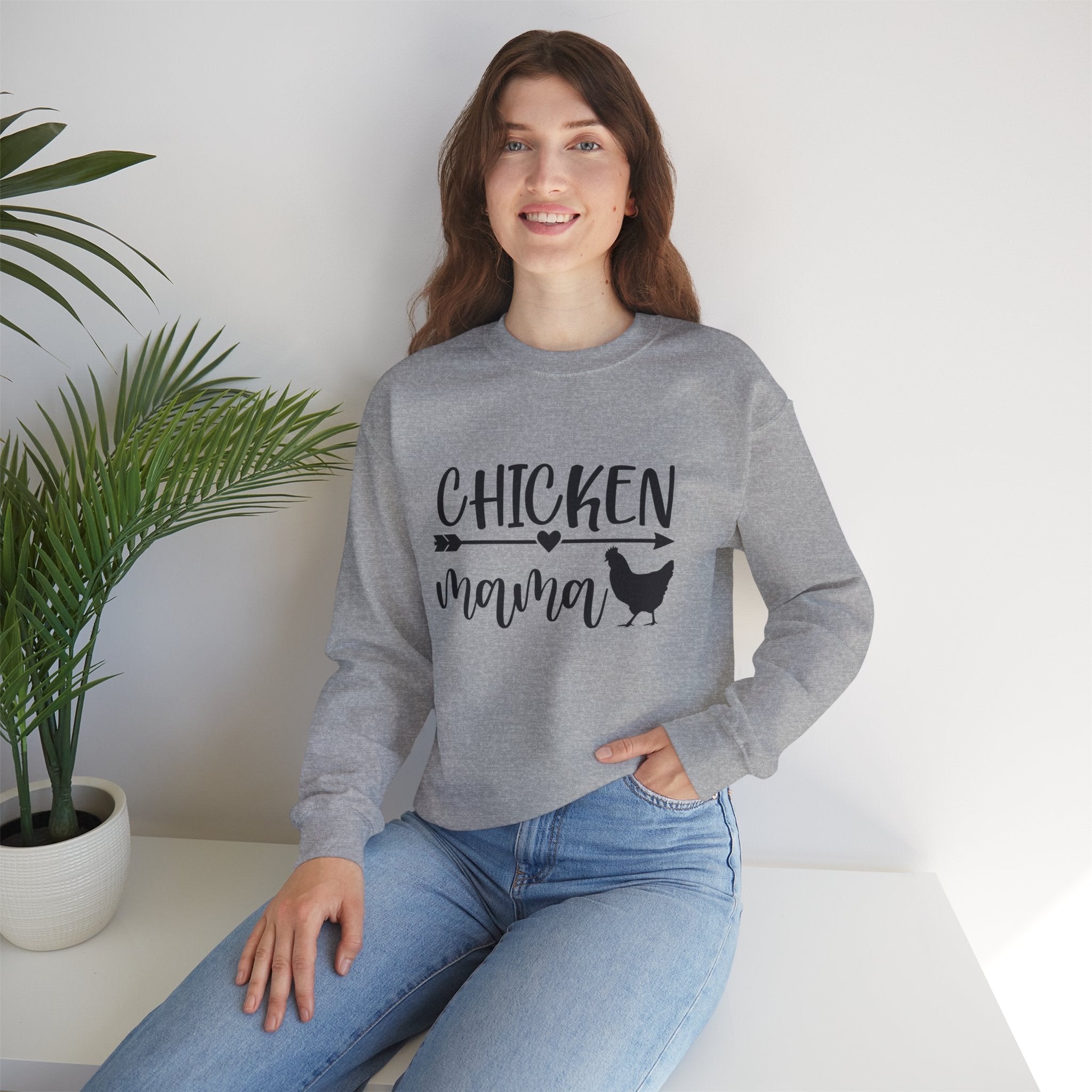 Chicken Mama Sweatshirt – Farmhouse Chicken Mom Crewneck, Rustic Homestead Pullover, Unisex Gildan 18000