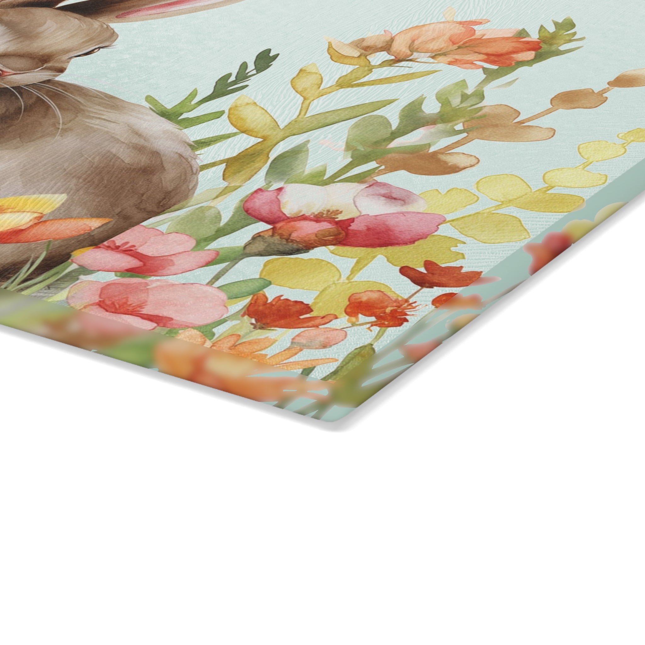 Floral Bunny Glass Cutting Board | Cottagecore Rabbit Kitchen Decor | Watercolor Bunny Tempered Glass Cutting Board | Gumpert Homestead
