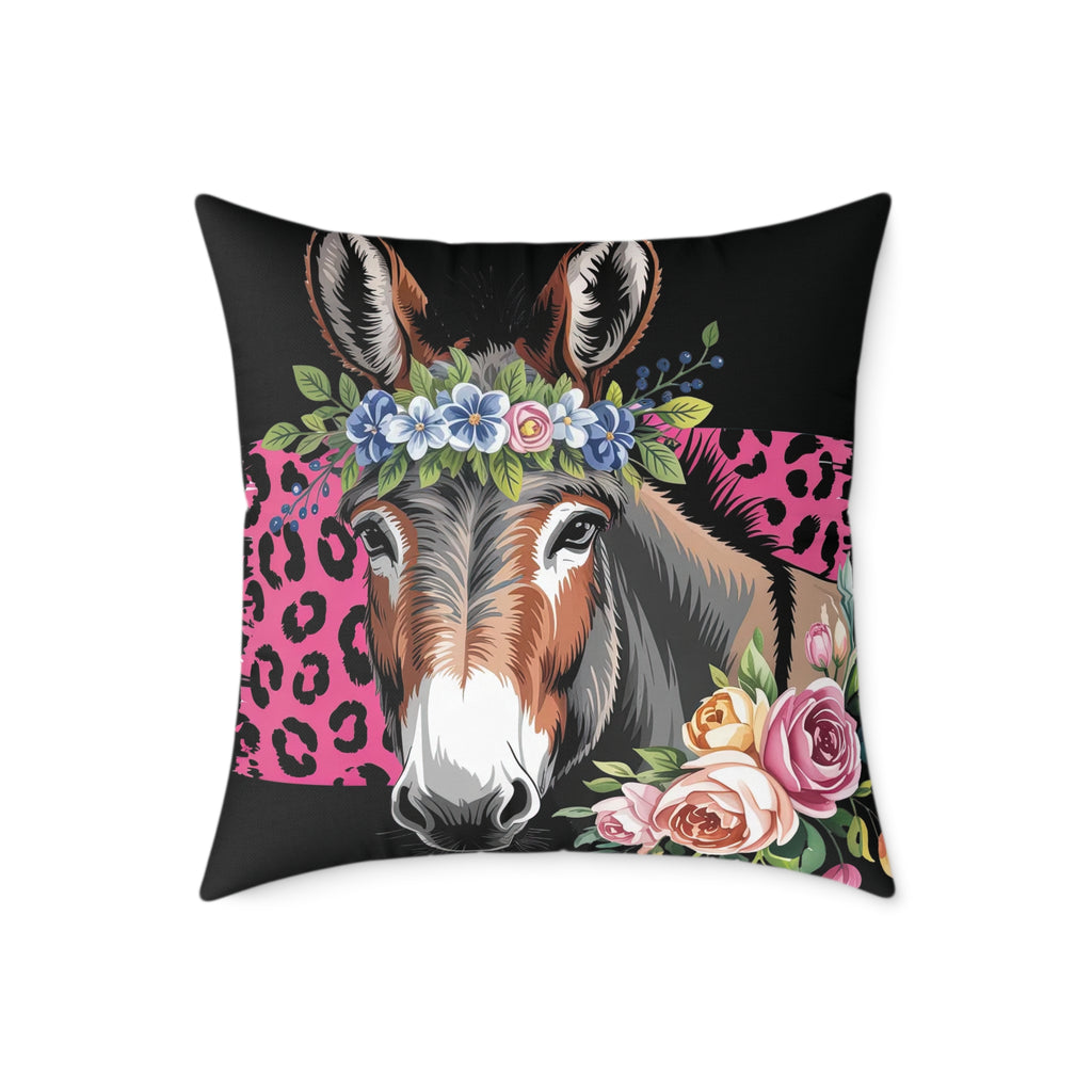Floral Donkey Throw Pillow | Farmhouse Donkey Accent Pillow | Pink Western Animal Decor Cushion | Rustic Country Home Decor | Gumpert Homestead