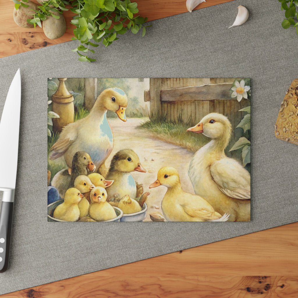 Farmhouse Duck Glass Cutting Board | Cute Duckling Kitchen Decor | Rustic Farm Animal Tempered Glass Cutting Board | Gumpert Homestead