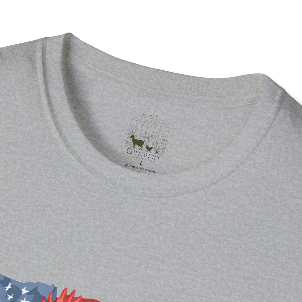 Patriotic Chicken T-Shirt – American Flag Hen Shirt, Farm Life Tee, 4th of July Chicken Shirt, Backyard Chicken Keeper Gift, Homestead Farm Apparel