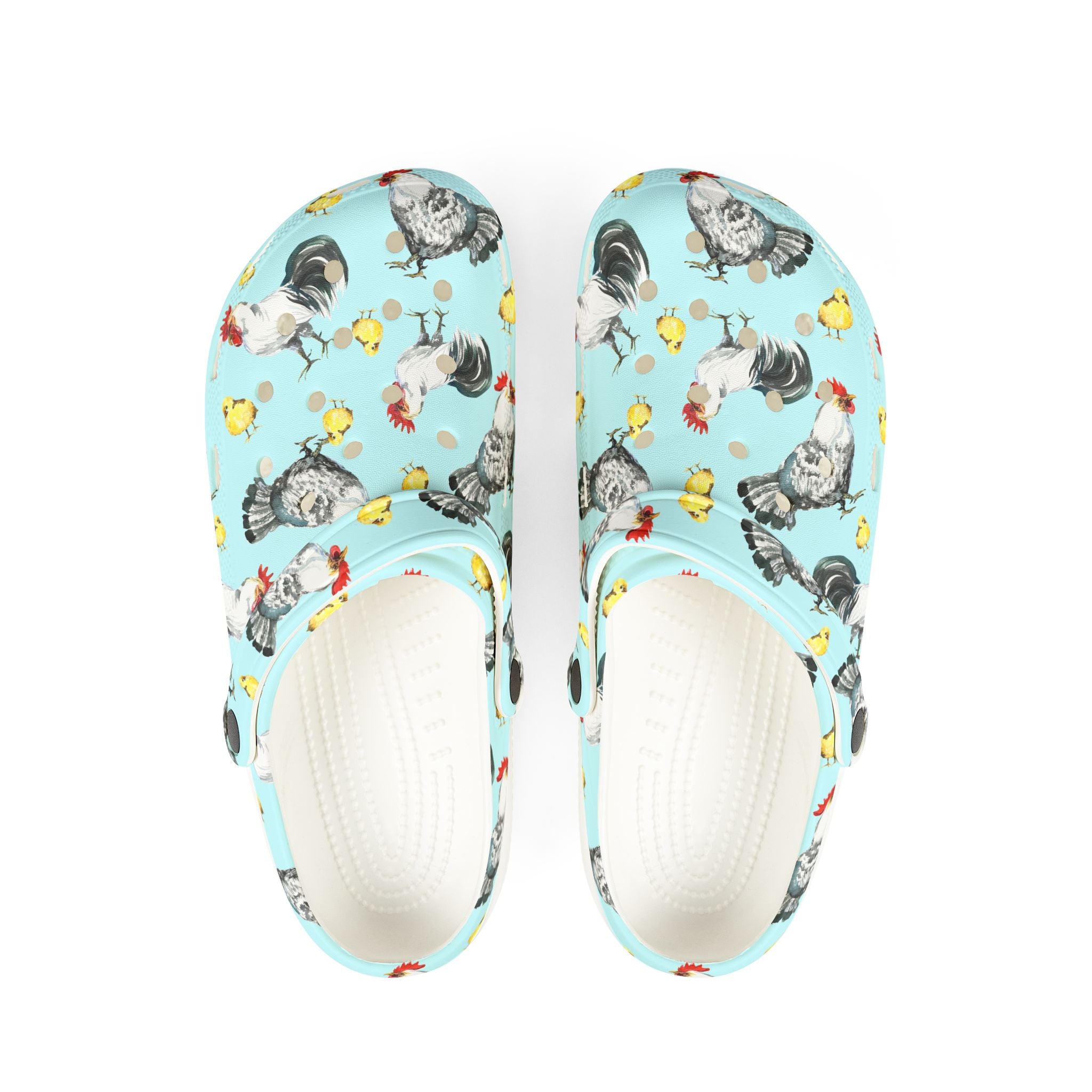 Chicken Print EVA Clogs – Farm Life Chicken Shoes, Backyard Chicken Slip-On, Homestead Comfort Clogs