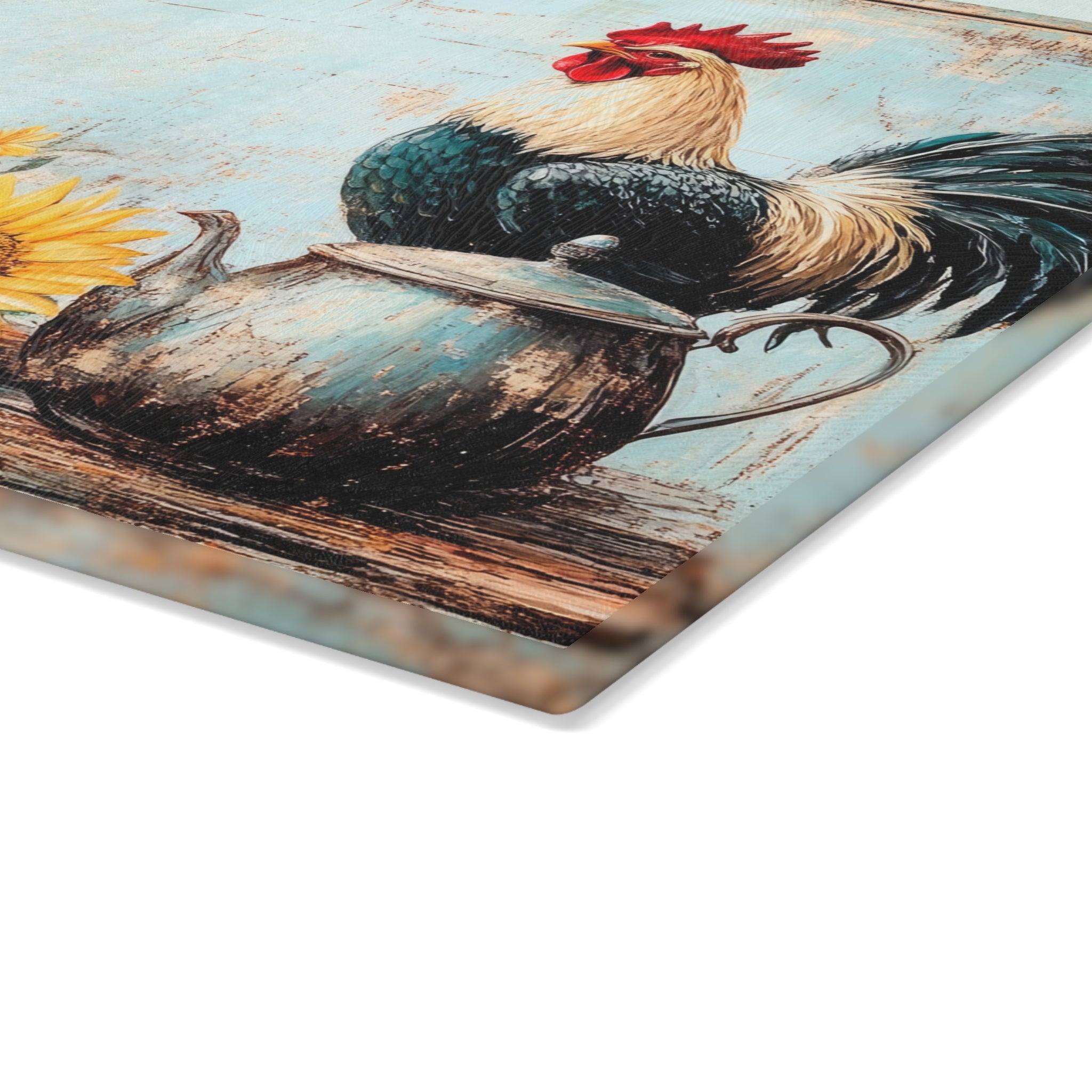 Rustic Rooster Glass Cutting Board | Farmhouse Chicken Kitchen Decor | Sunflower Rooster Tempered Glass Cutting Board | Gumpert Homestead