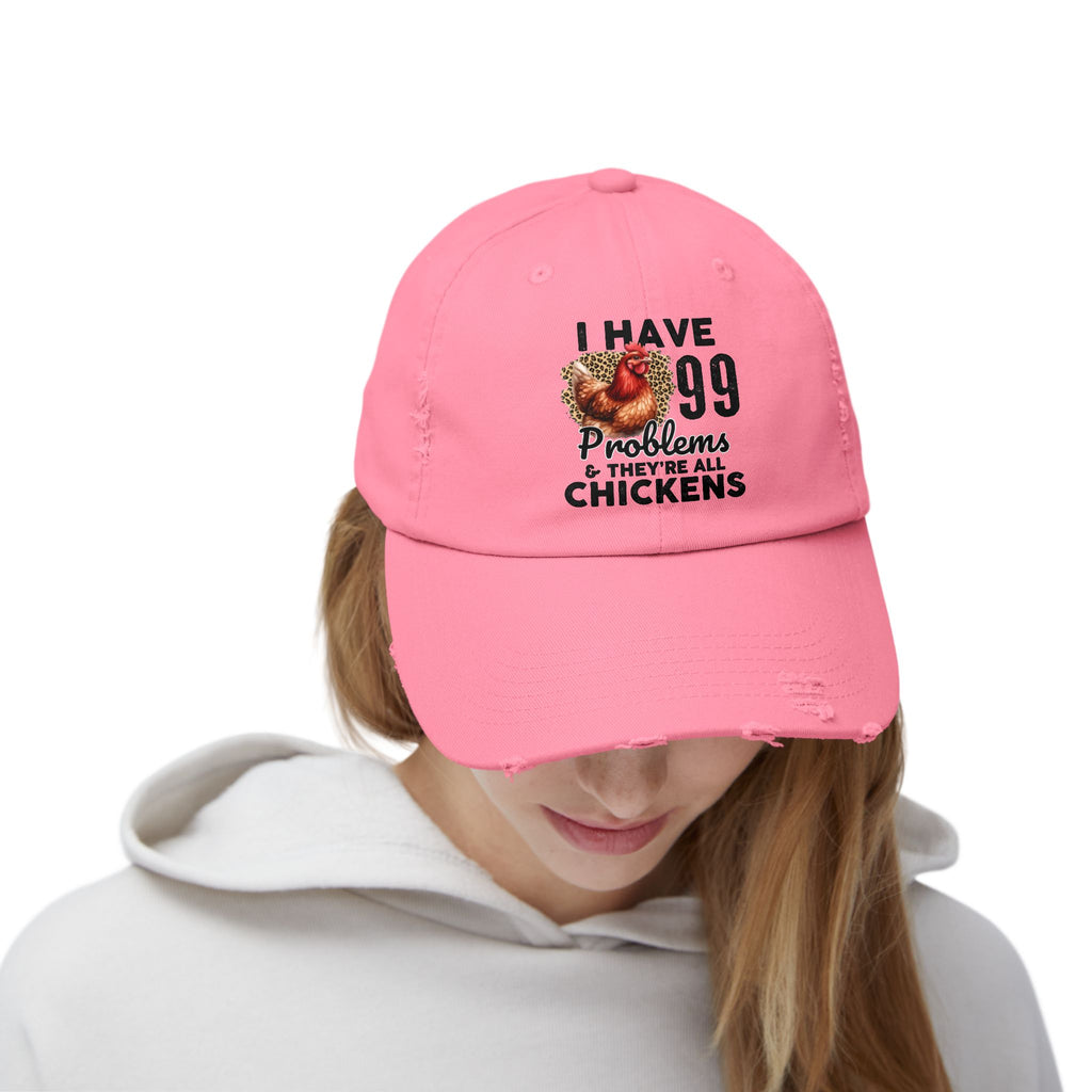 I Have 99 Problems & They’re All Chickens Distressed Baseball Cap – Funny Chicken Mom Hat, Farmhouse Poultry Cap, Backyard Chicken Lover Gift