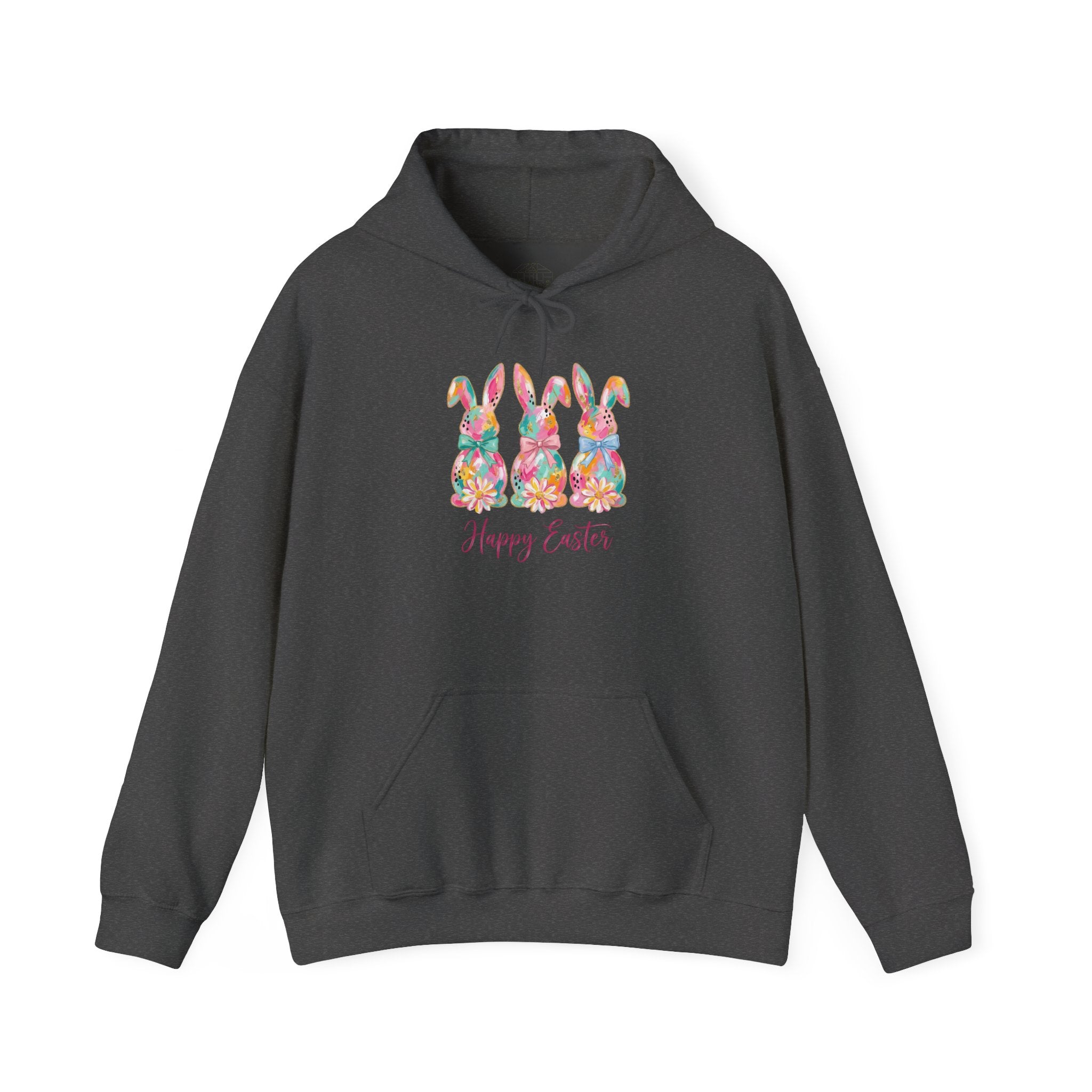Happy Easter Bunny Hoodie Pink | Colorful Easter Rabbit Sweatshirt | Cottagecore Spring Bunny Pullover | Farmhouse Easter Hoodie | Homestead Holiday Apparel