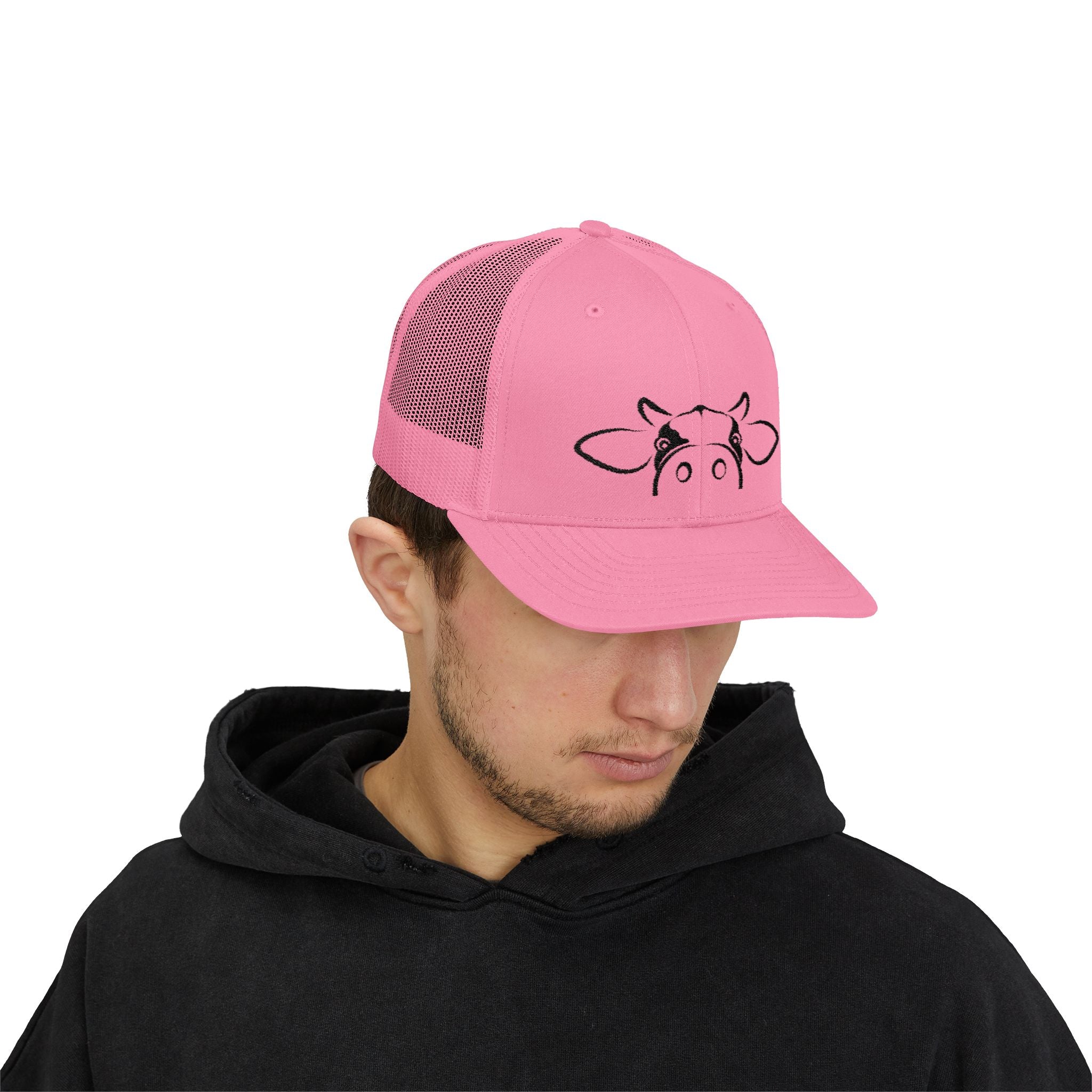 Peekaboo Cow Pink Trucker Hat – Cute Farm Snapback Cap, Cow Lover Hat, Farm Girl Mesh Hat, Country Cottagecore Hat