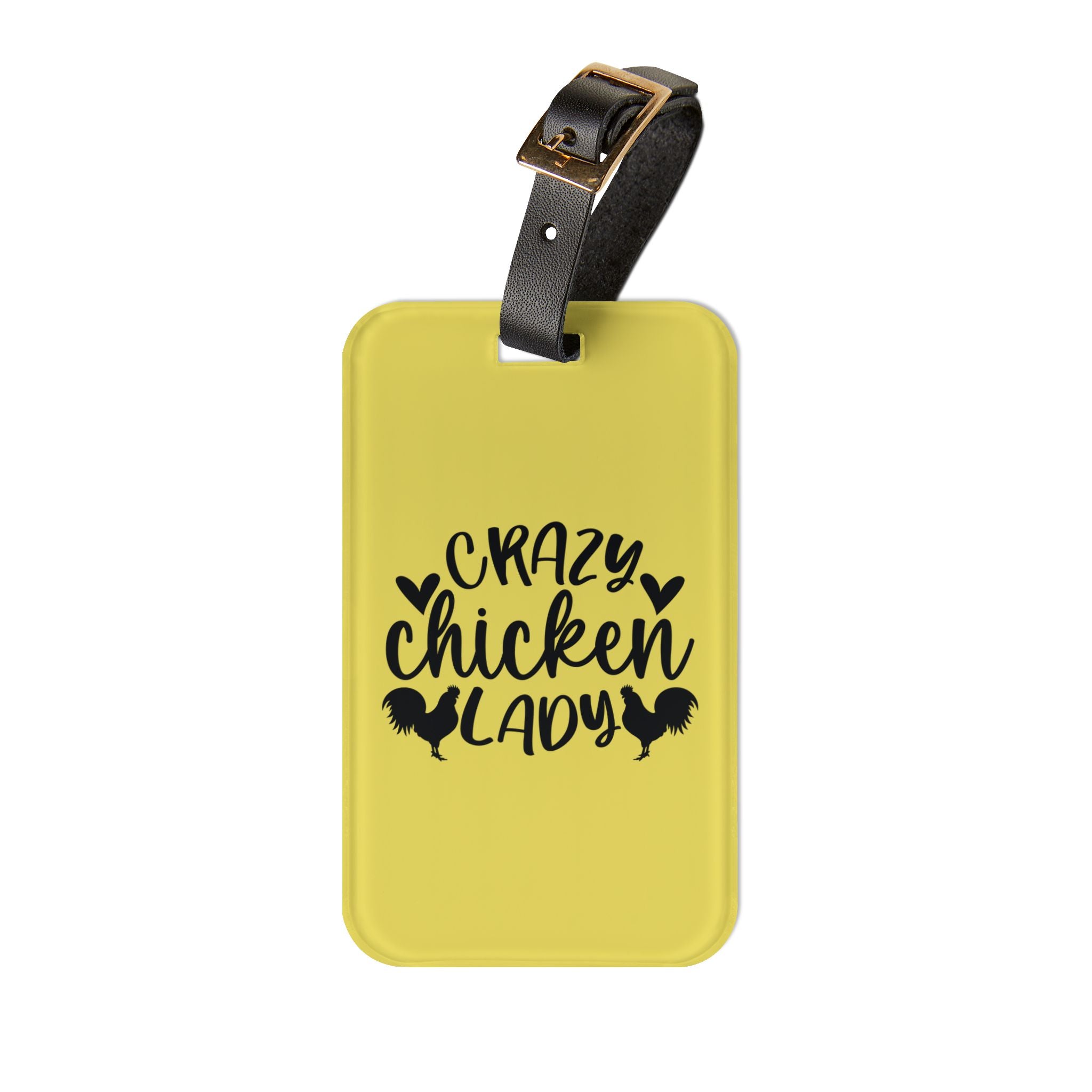 Yellow Crazy Chicken Lady Luggage Tag | Funny Chicken Travel Tag | Farm Girl Suitcase Identifier | Chicken Lover Travel Accessory | Gumpert Homestead