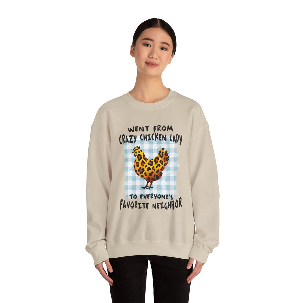 Went From Crazy Chicken Lady Sweatshirt – Funny Chicken Mom Crewneck, Farmhouse Homestead Neighbor Gift Pullover