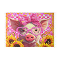 Cute Pink Floral Pig Glass Cutting Board – Farmhouse Sunflower Pig Kitchen Decor, Country Farm Animal Cutting Board, Rustic Homestead Gift