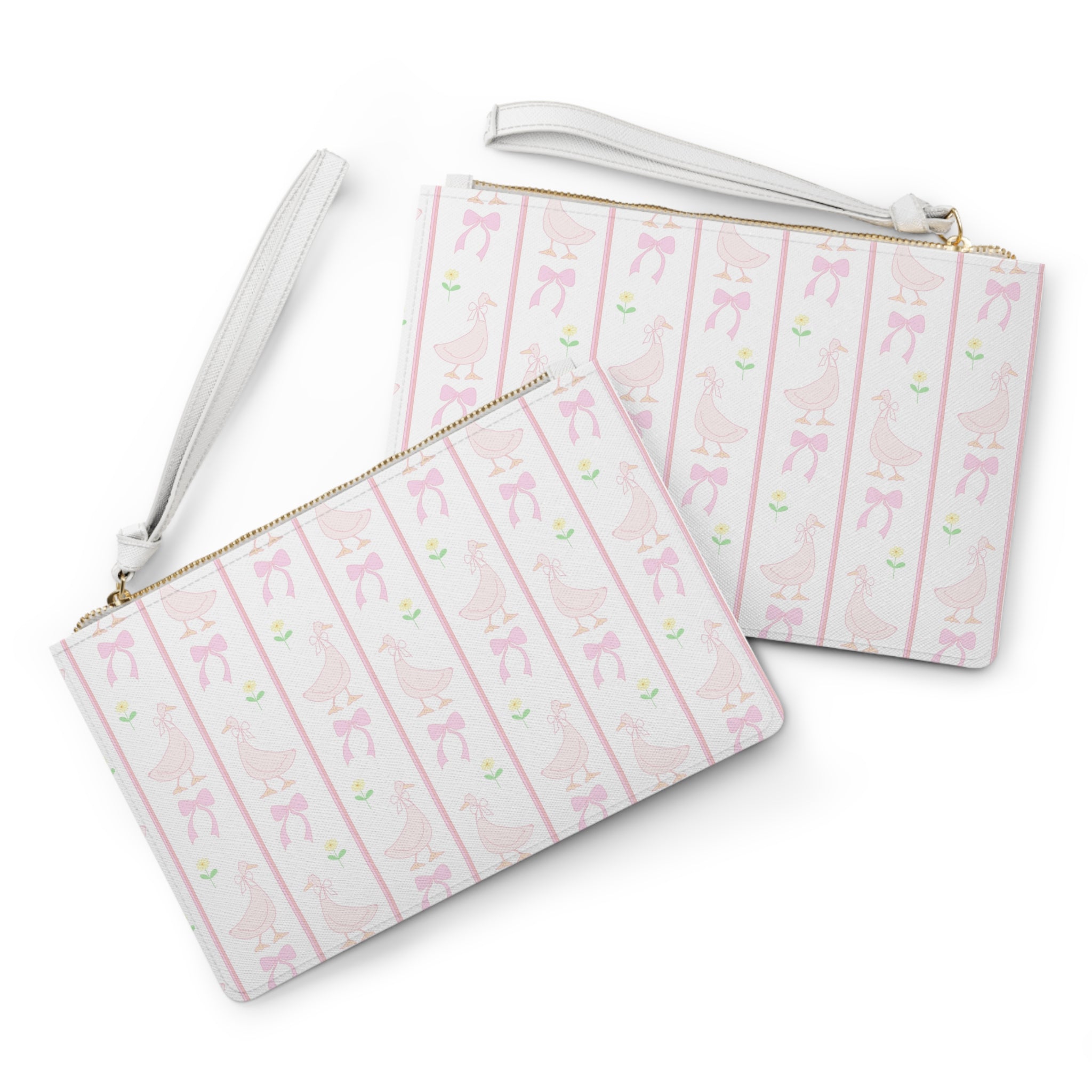 Pink Gingham Goose Clutch Bag | Cottagecore Farmhouse Wristlet Purse | Bow Goose Makeup Bag | Shabby Chic Country Zipper Pouch | Homestead Gift